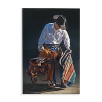 Stupell Industries Stoic Cowboy & Saddle Novelty Painting Unframed Art Print Wall Art, 10 x 15