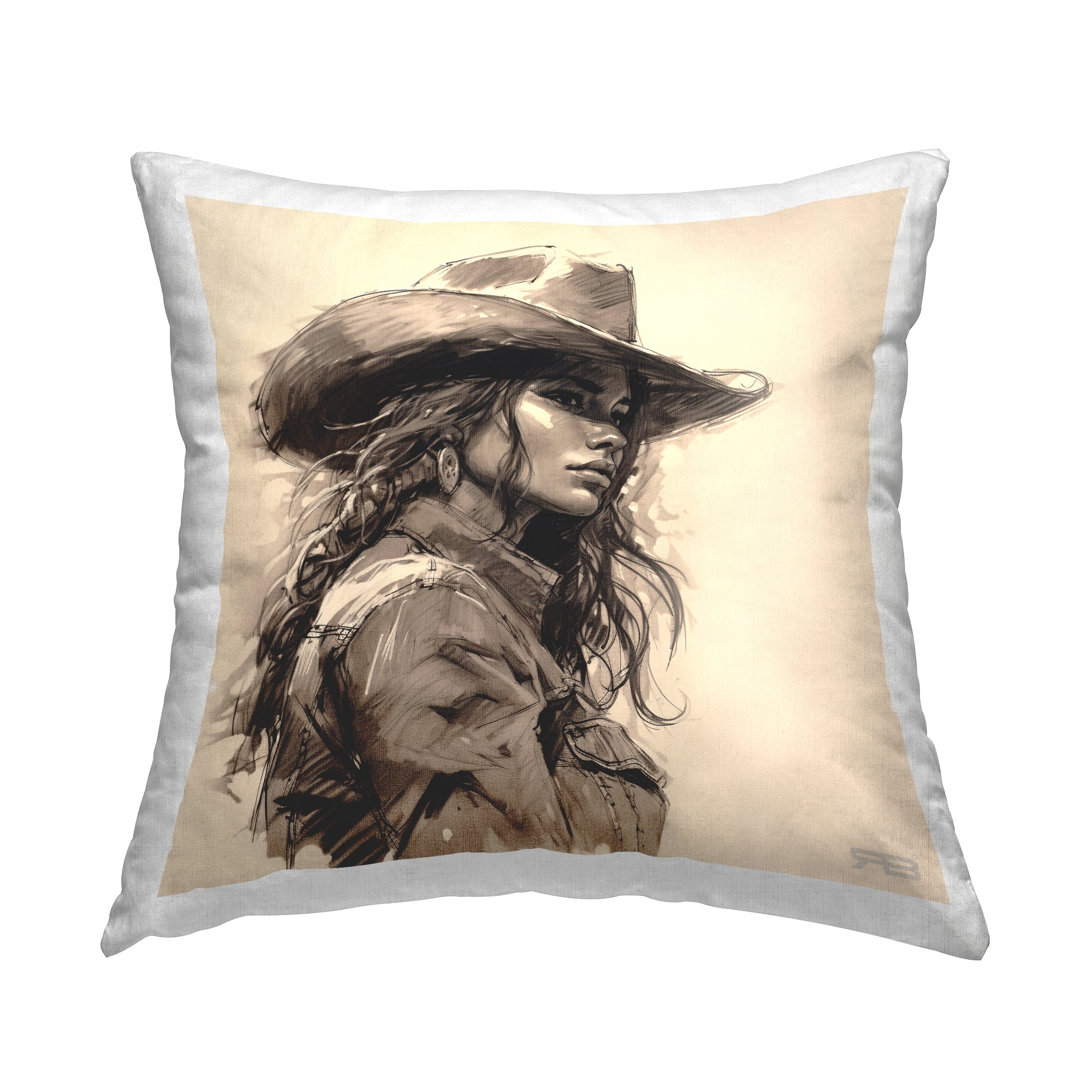 Stupell Industries Stoic Cowgirl Looking Away Decorative Printed Throw Pillow Design by RB.