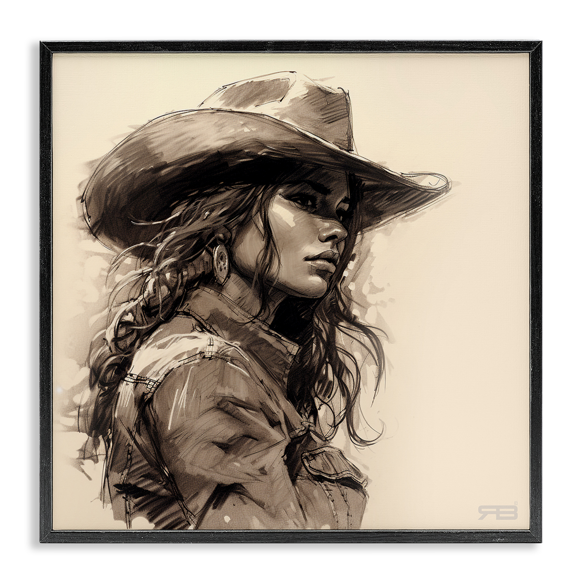 Stupell Industries Stoic Cowgirl Looking Away People Painting Black Framed Art Print Wall Art, 12 x 12