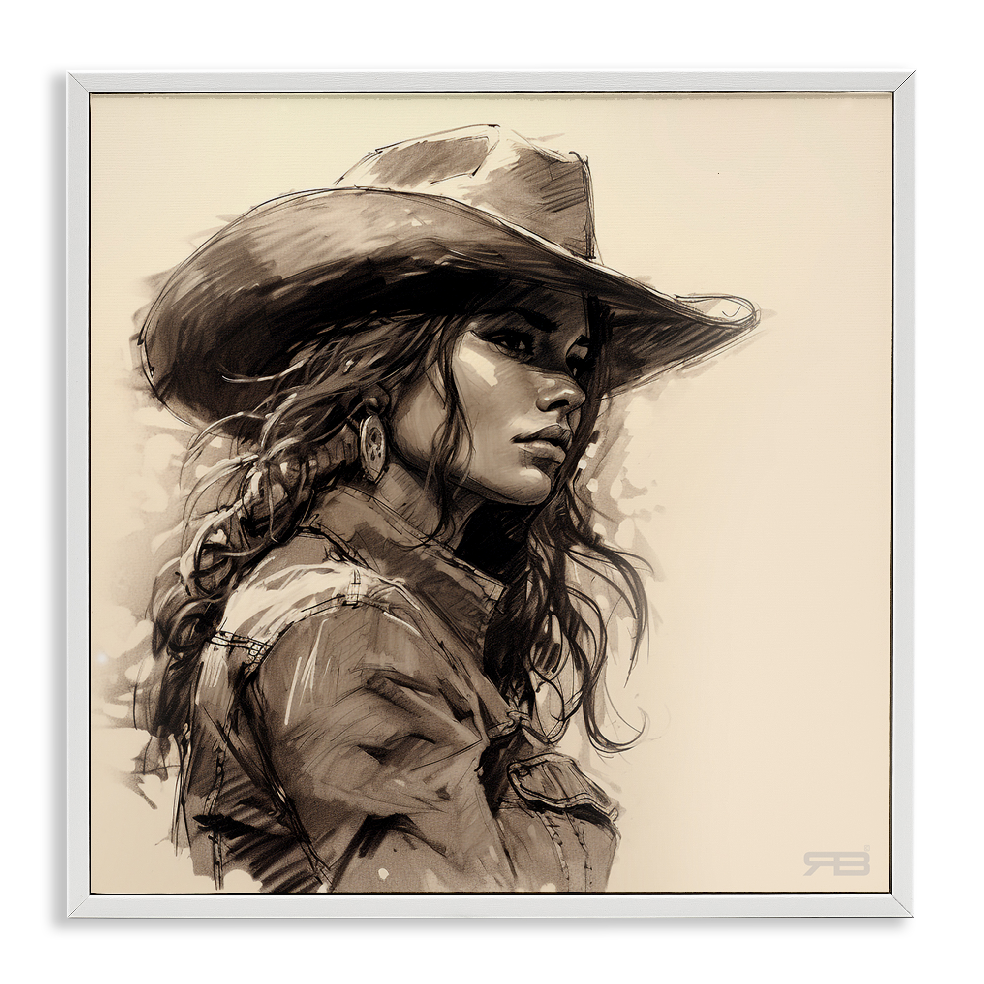 Stupell Industries Stoic Cowgirl Looking Away People Painting White Framed Art Print Wall Art, 24 x 24