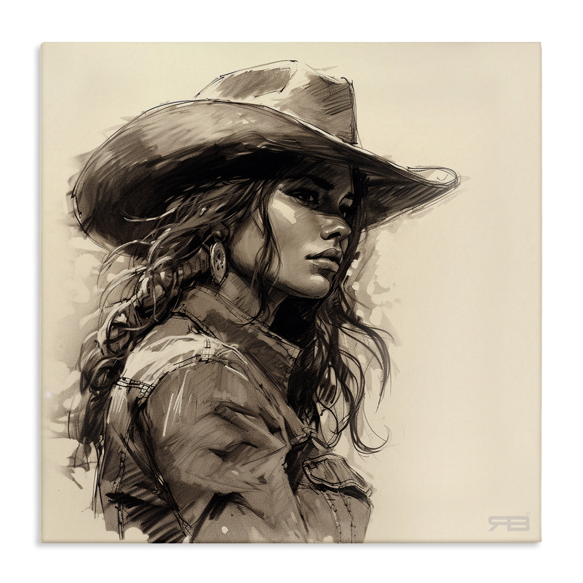 Stupell Industries Stoic Cowgirl Looking Away People Painting Wrapped Canvas Art Print Wall Art, 30 x 30