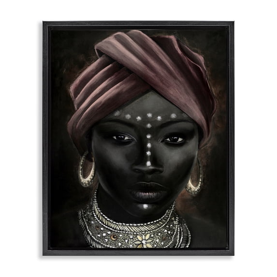 Stupell Industries Stoic & Elegant Woman Portrait Painting Black Floater Framed Canvas Art Print Wall Art, 17 x 21