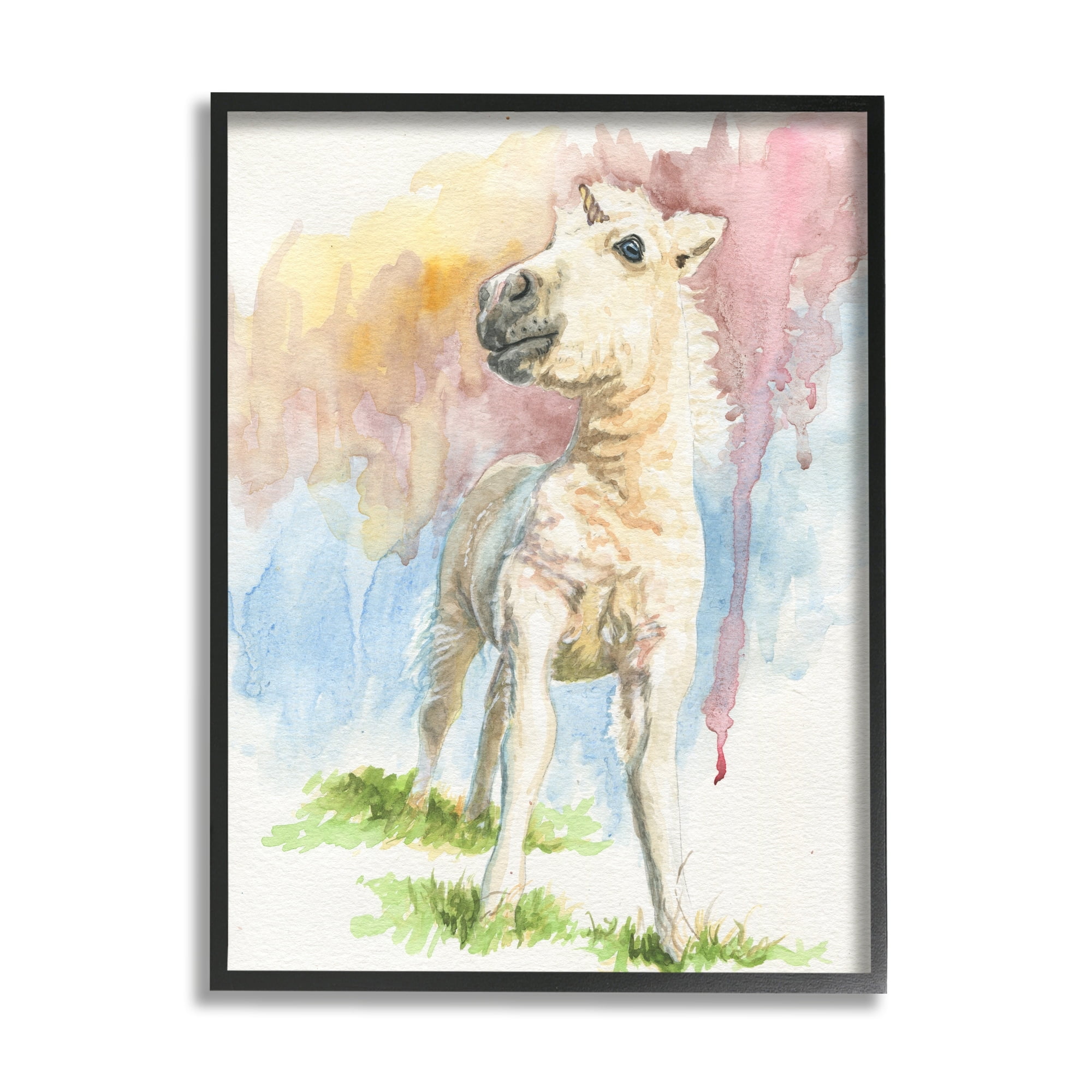 Stupell Industries Stoic Fantasy Unicorn Pastel Dripping Watercolor Detail Graphic Art Black Framed Art Print Wall Art, Design by Jennifer Redstreake