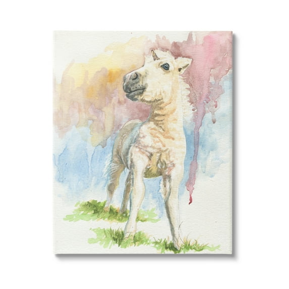 Stupell Industries Stoic Fantasy Unicorn Pastel Dripping Watercolor Detail Graphic Art Gallery Wrapped Canvas Print Wall Art, Design by Jennifer Redstreake