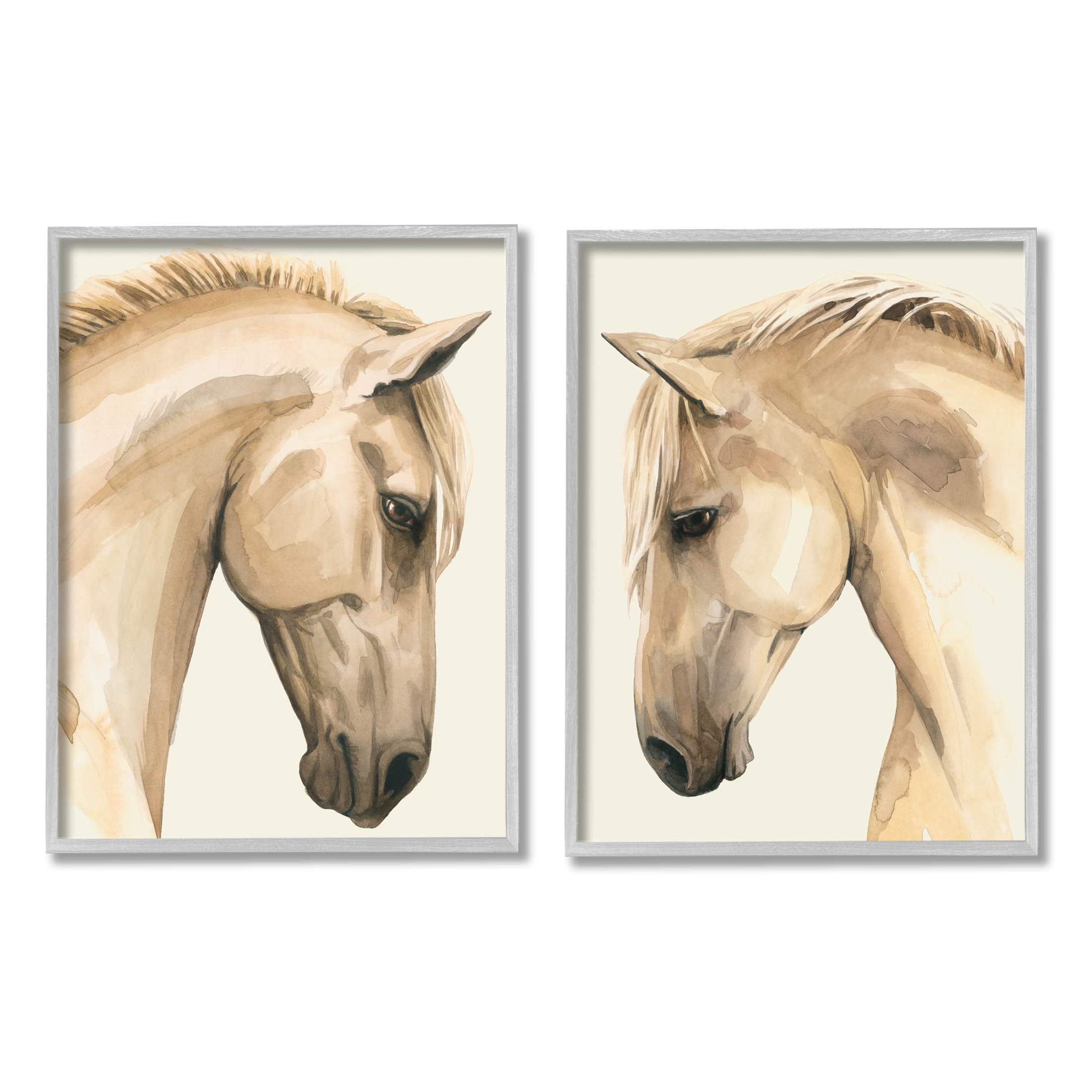 Stupell Industries Stoic Farm Horse Portrait Graphic Art Gray Framed Art Print Wall Art, Set of 2, Design by Grace Popp