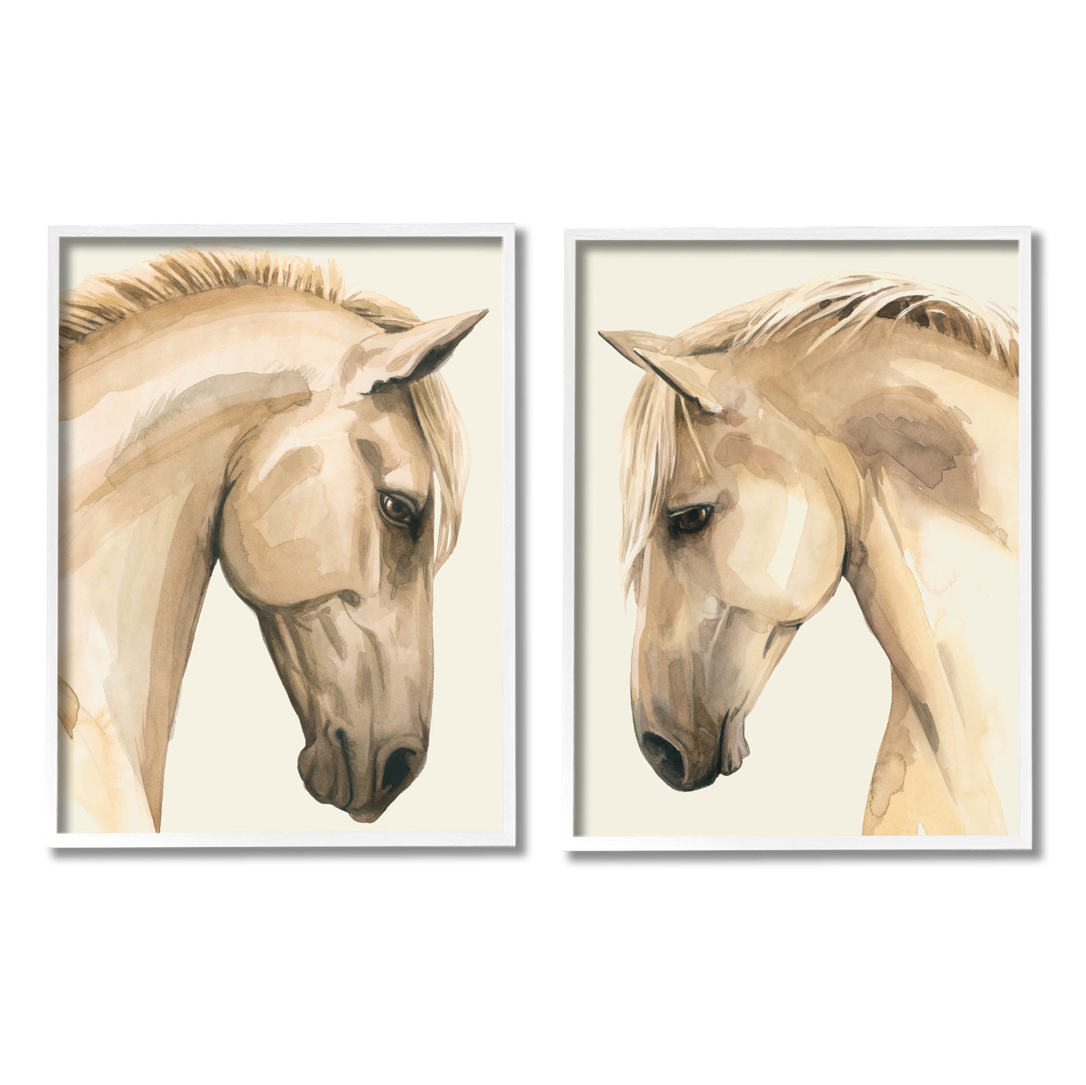 Stupell Industries Stoic Farm Horse Portrait Graphic Art White Framed Art Print Wall Art, Set of 2, Design by Grace Popp