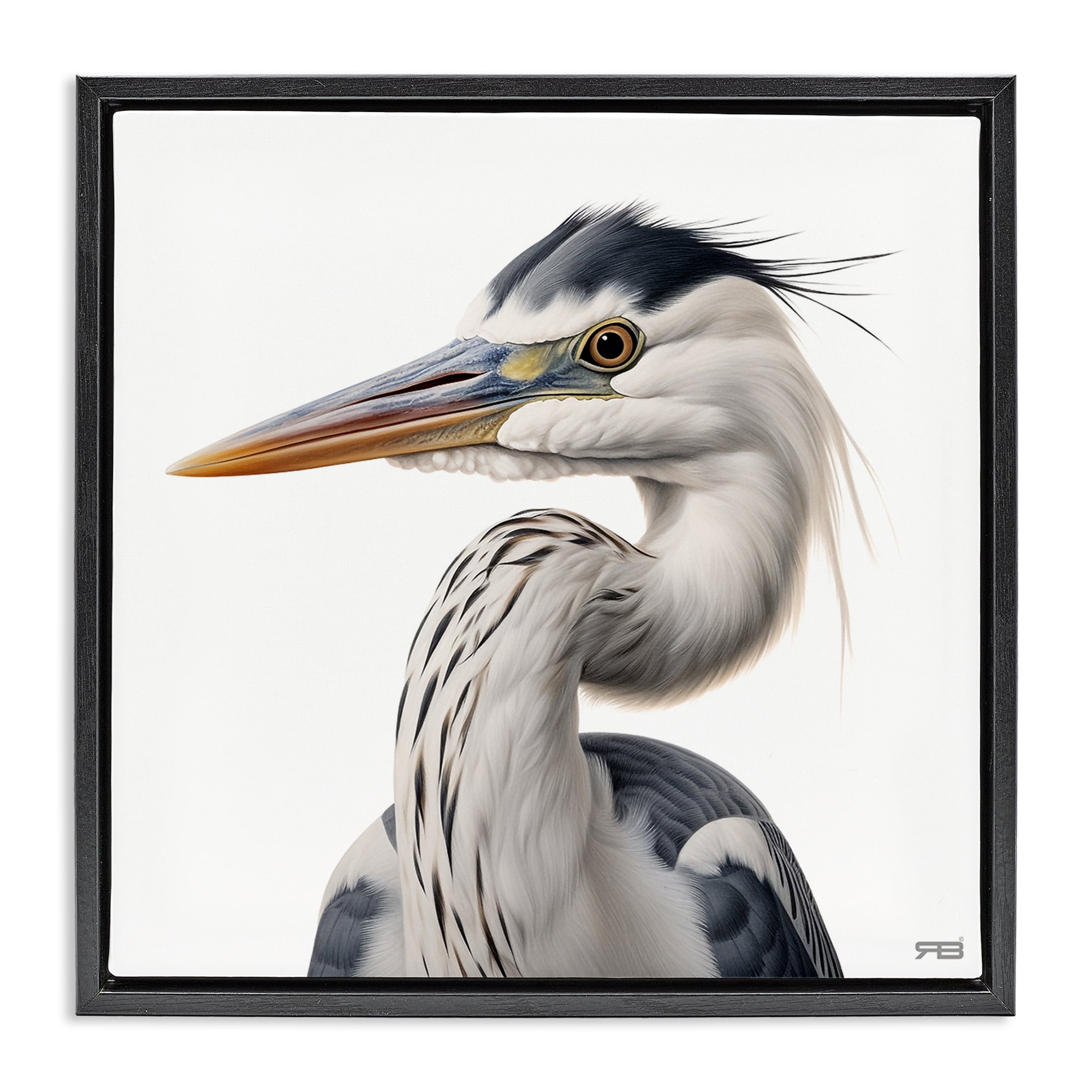 Stupell Industries Stoic Heron Looking Left Animals & Insects Painting Black Floater Framed Canvas Art Print Wall Art, 25 x 25