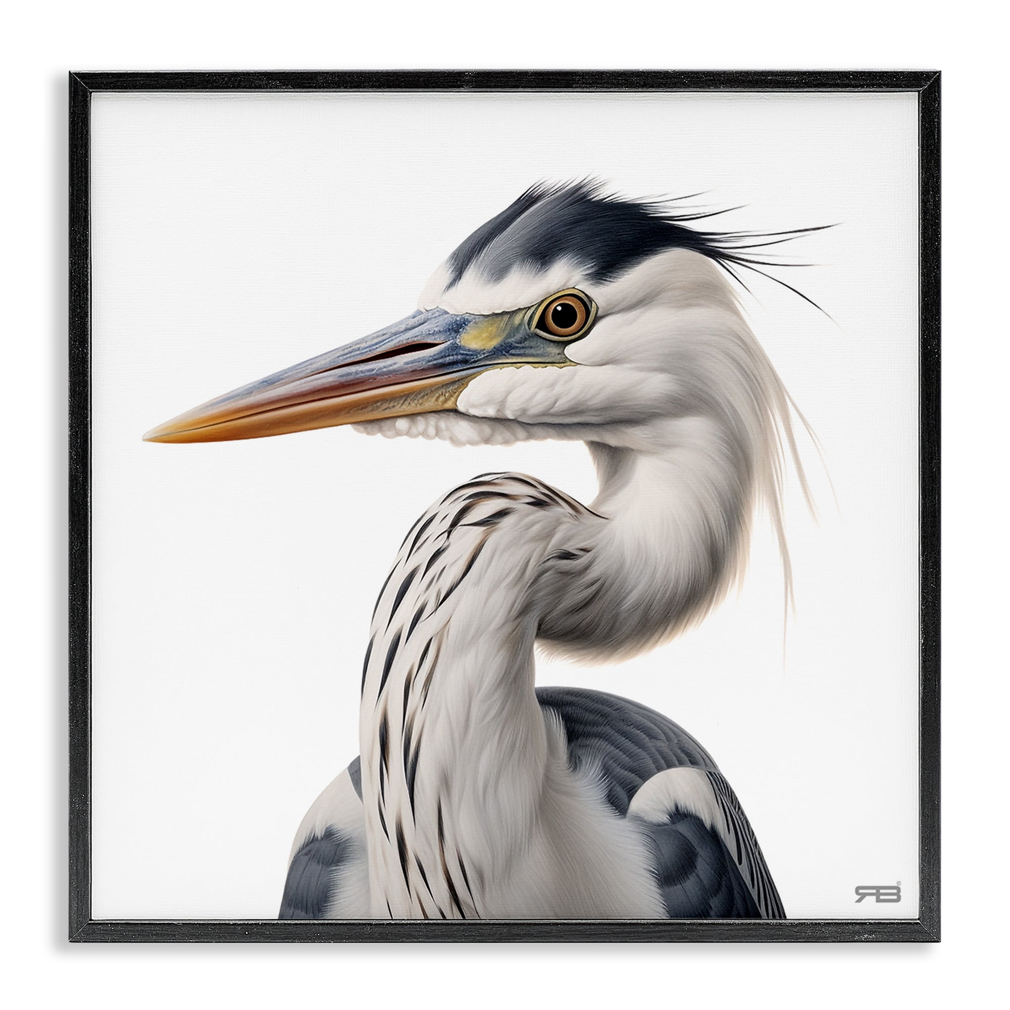 Stupell Industries Stoic Heron Looking Left Animals & Insects Painting Black Framed Art Print Wall Art, 24 x 24