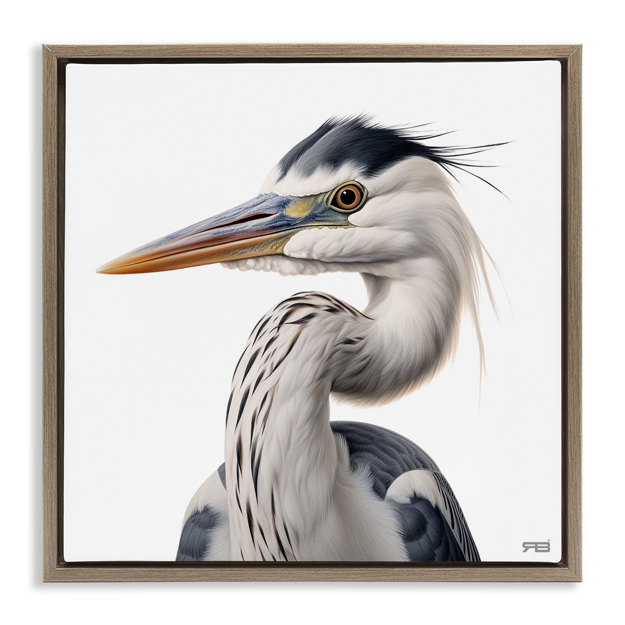 Stupell Industries Stoic Heron Looking Left Animals & Insects Painting Brown Floater Framed Canvas Art Print Wall Art, 18 x 18