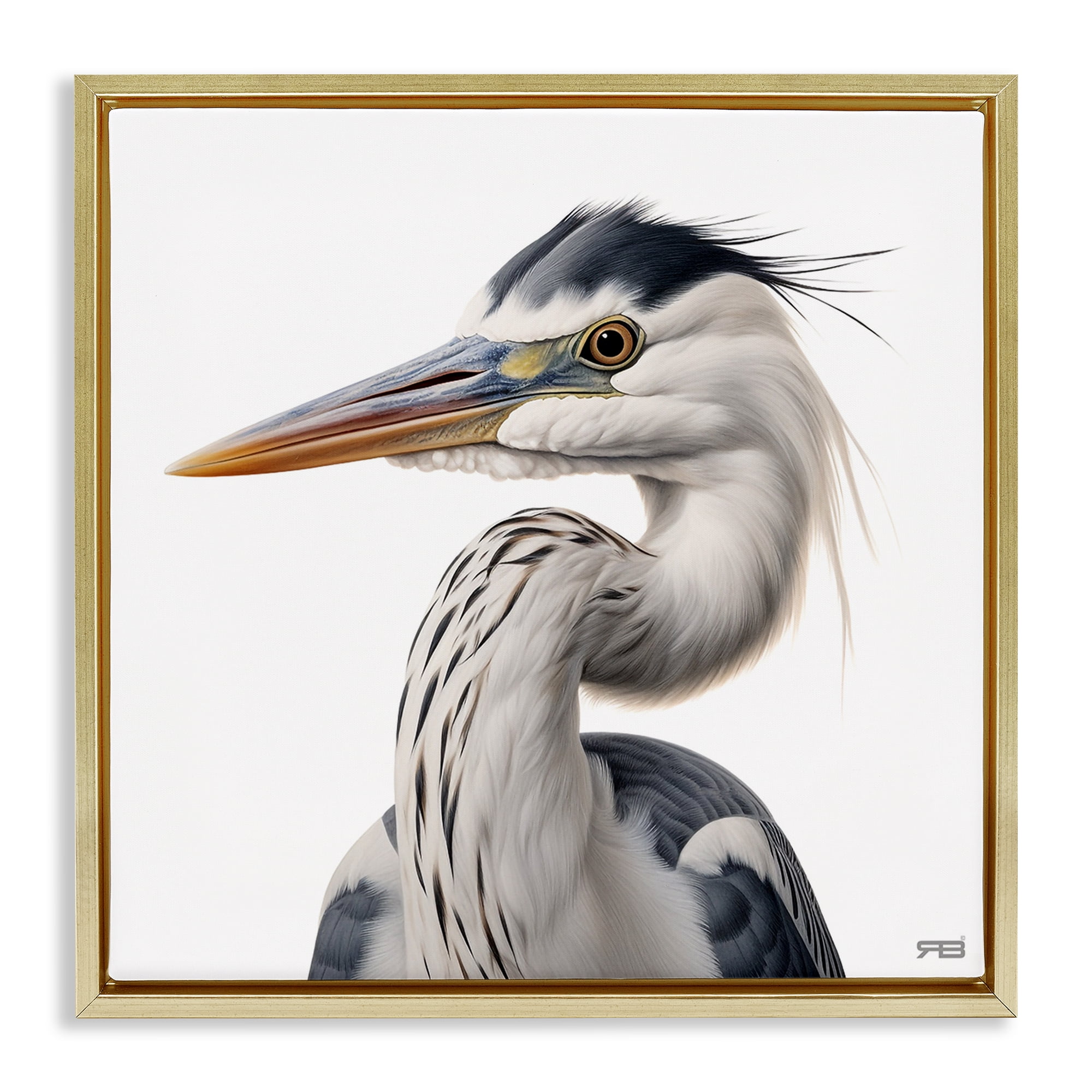 Stupell Industries Stoic Heron Looking Left Animals & Insects Painting Gold Floater Framed Canvas Art Print Wall Art, 18 x 18