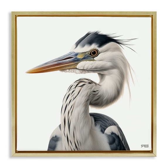 Stupell Industries Stoic Heron Looking Left Animals & Insects Painting Gold Floater Framed Canvas Art Print Wall Art, 25 x 25