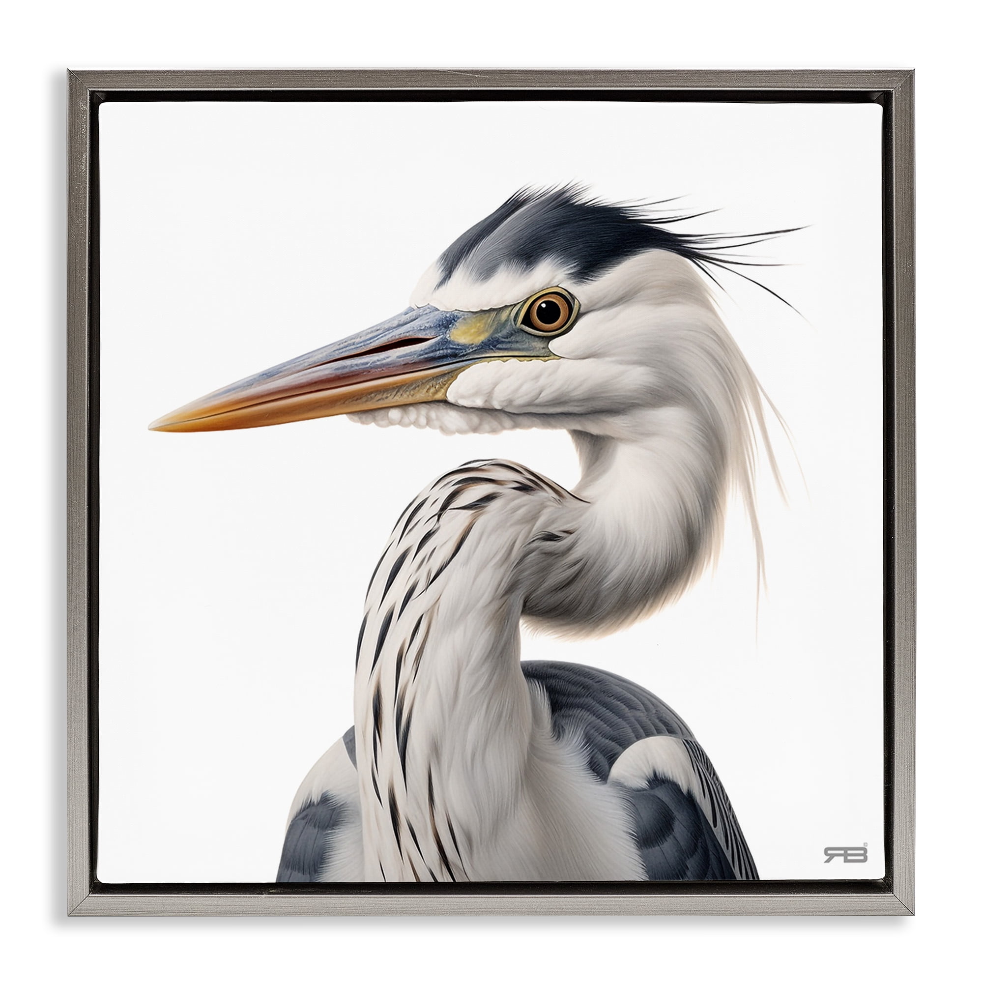 Stupell Industries Stoic Heron Looking Left Animals & Insects Painting Gray Floater Framed Canvas Art Print Wall Art, 25 x 25