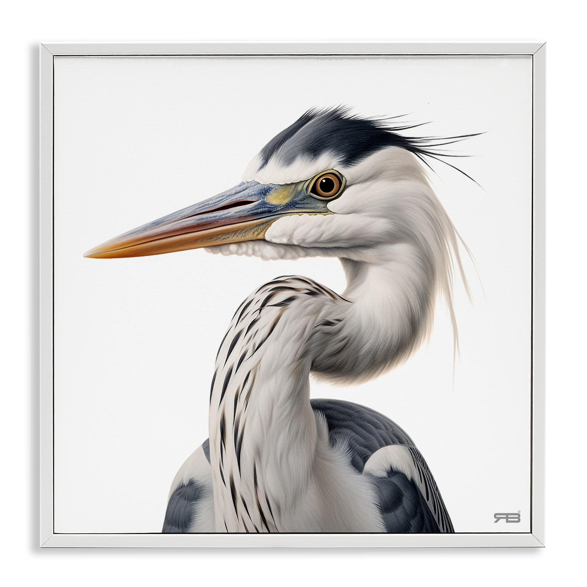 Stupell Industries Stoic Heron Looking Left Animals & Insects Painting White Framed Art Print Wall Art, 12 x 12