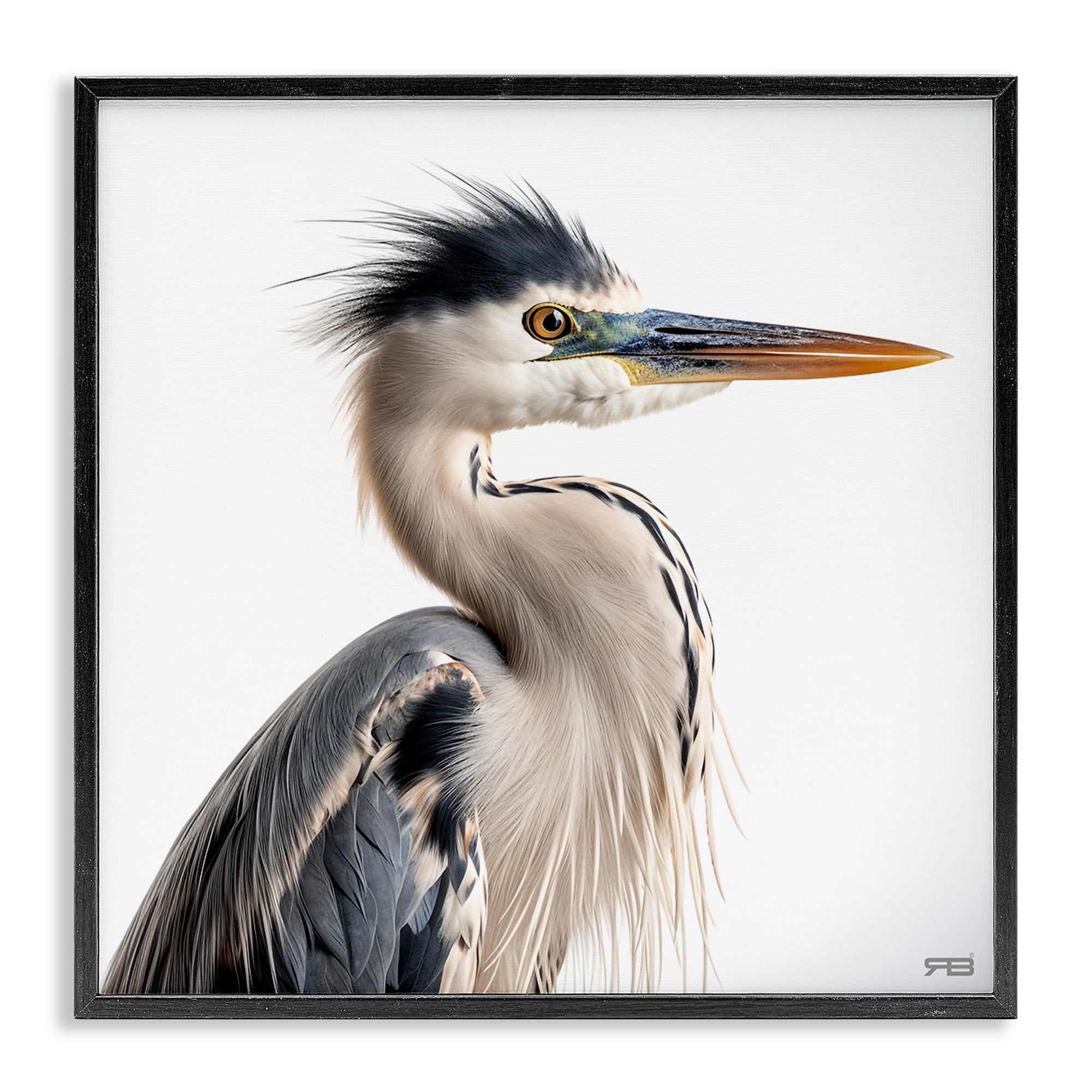 Stupell Industries Stoic Heron Looking Right Animals & Insects Painting Black Framed Art Print Wall Art, 24 x 24
