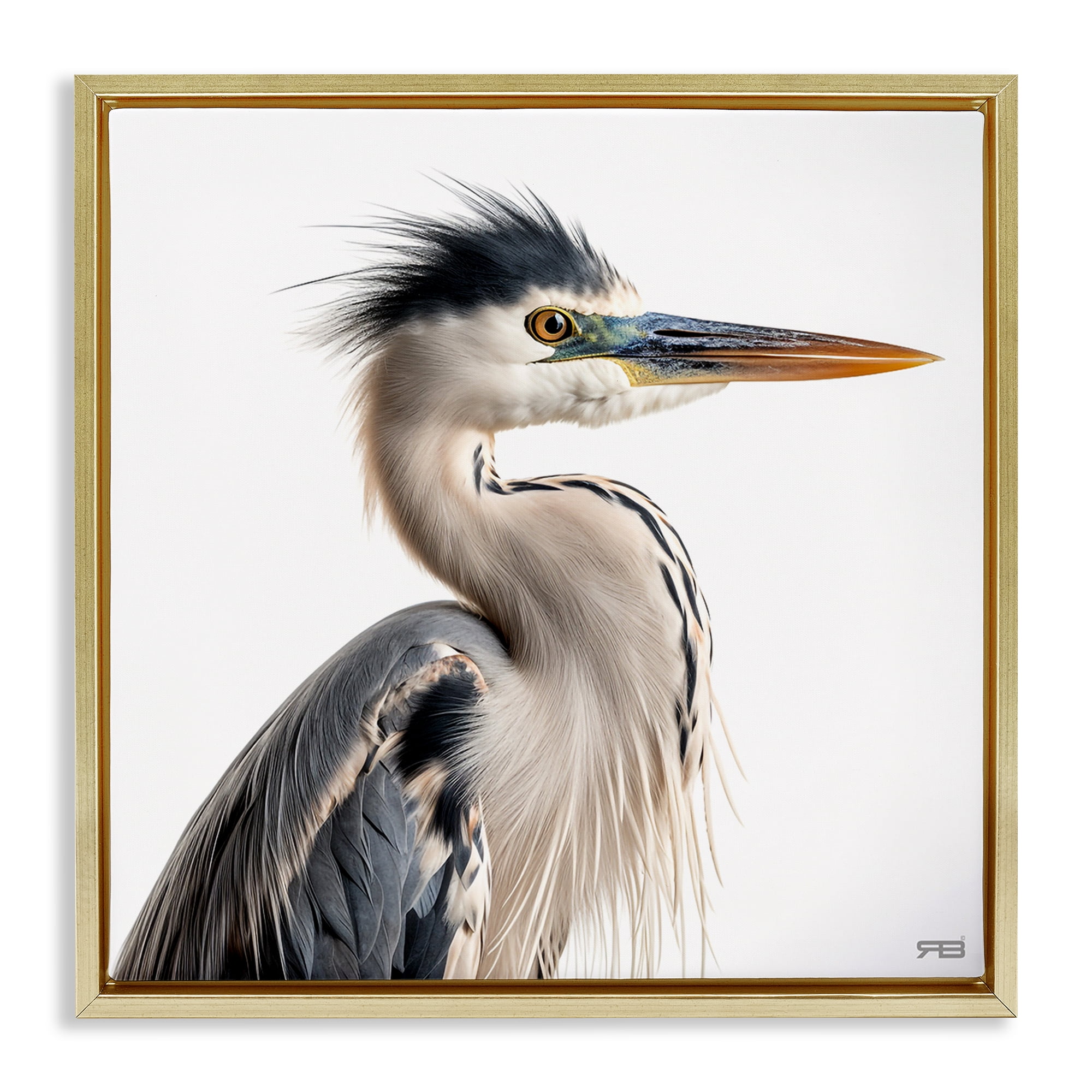 Stupell Industries Stoic Heron Looking Right Animals & Insects Painting Gold Floater Framed Canvas Art Print Wall Art, 25 x 25