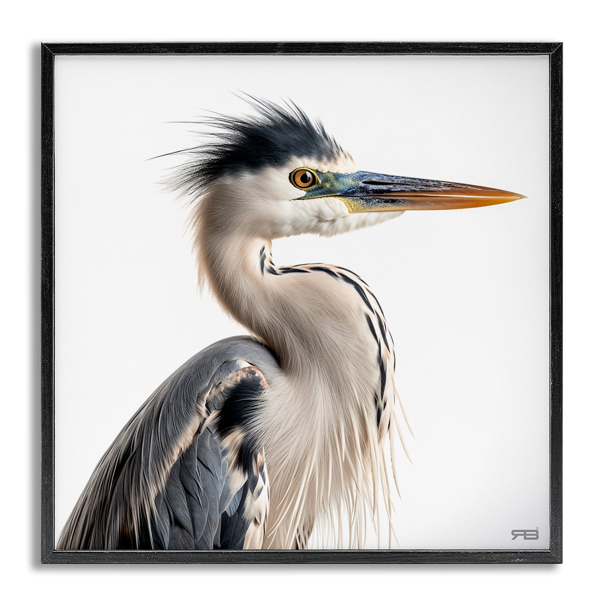 Stupell Industries Stoic Heron Looking Right Animals & Insects Painting Gray Framed Art Print Wall Art, 17 x 17