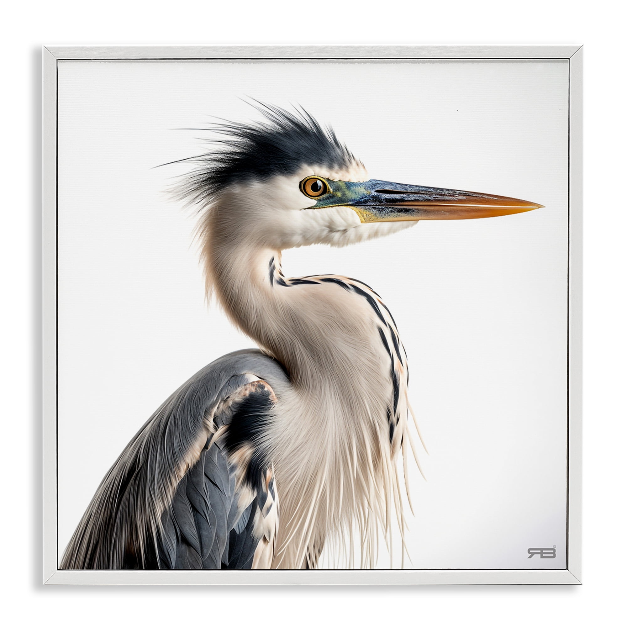 Stupell Industries Stoic Heron Looking Right Animals & Insects Painting White Framed Art Print Wall Art, 12 x 12