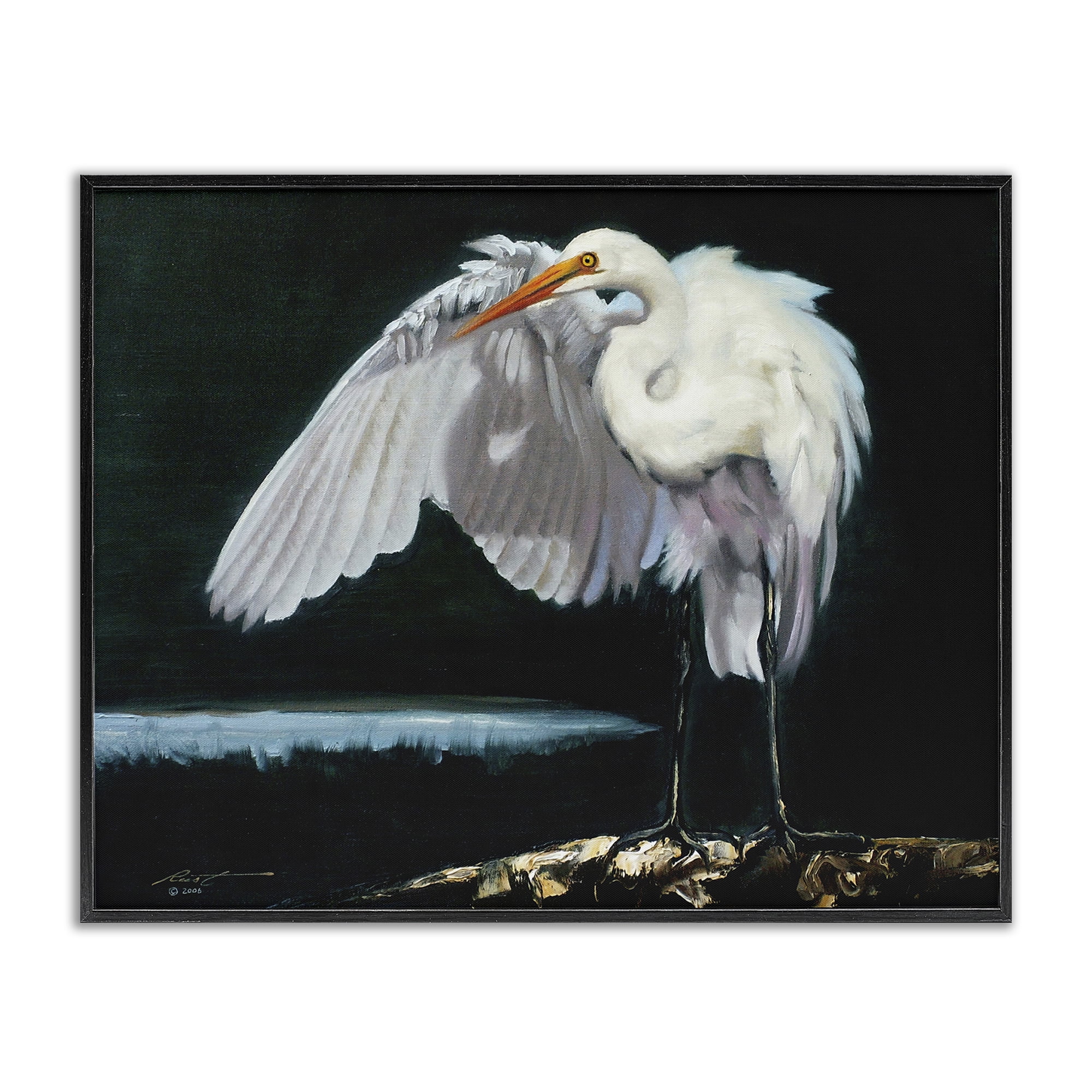 Stupell Industries Stoic Heron Standing Animals & Insects Painting Black Framed Art Print Wall Art, 20 x 16