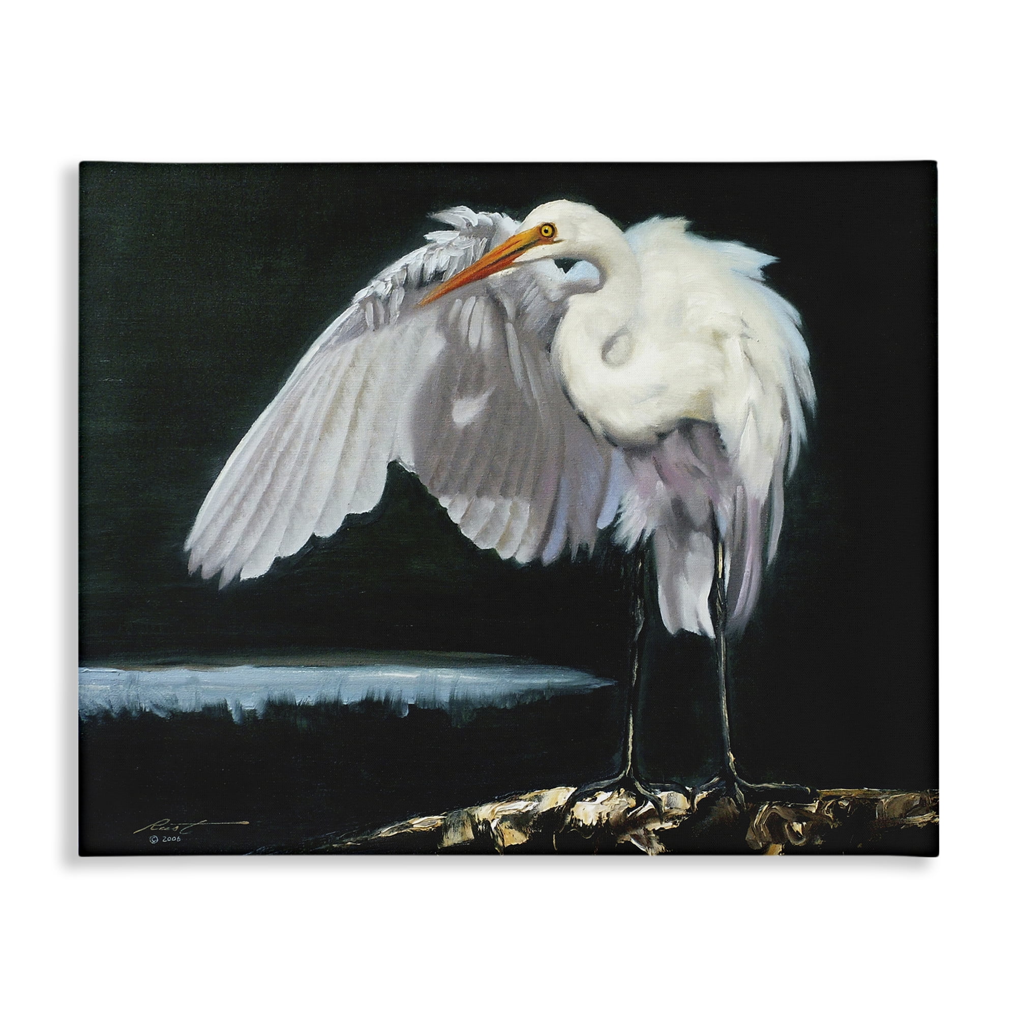 Stupell Industries Stoic Heron Standing Animals & Insects Painting Gallery Wrapped Canvas Art Print Wall Art, 40 x 30