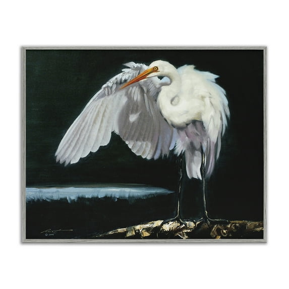 Stupell Industries Stoic Heron Standing Animals & Insects Painting Gray Framed Art Print Wall Art, 30 x 24