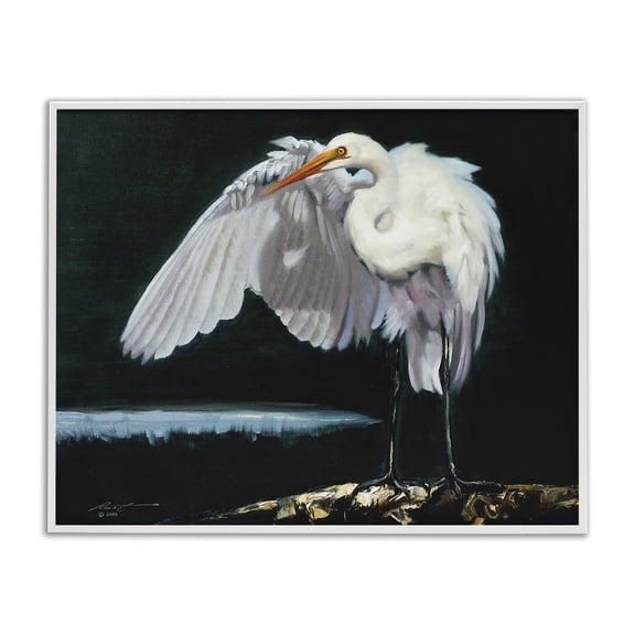 Stupell Industries Stoic Heron Standing Animals & Insects Painting White Framed Art Print Wall Art, 14 x 11