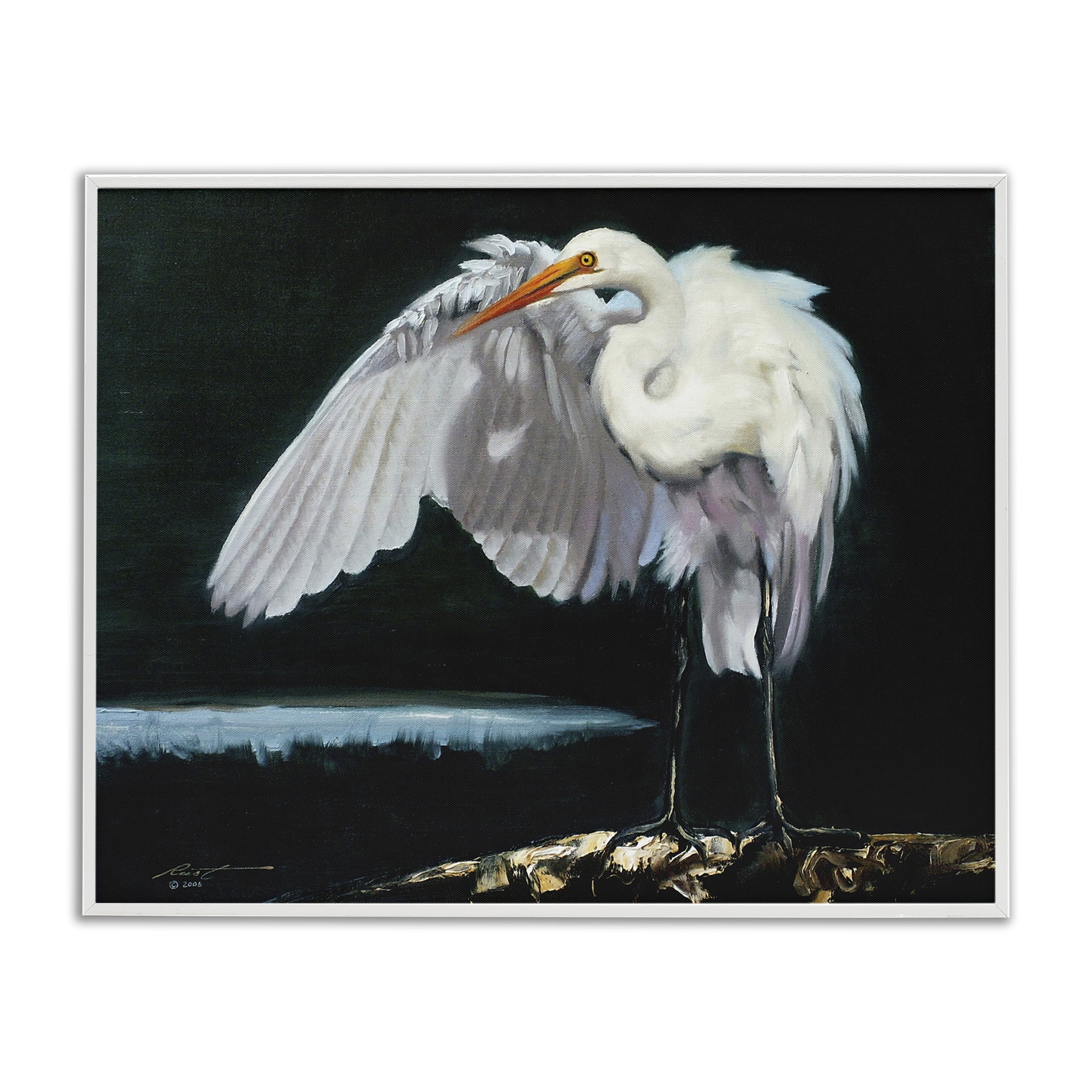Stupell Industries Stoic Heron Standing Animals & Insects Painting White Framed Art Print Wall Art, 20 x 16