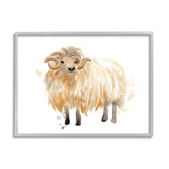Stupell Industries Stoic Highland Mountain Goat Curved Horn Ram Graphic Art Gray Framed Art Print Wall Art, 11x14, by June Erica Vess