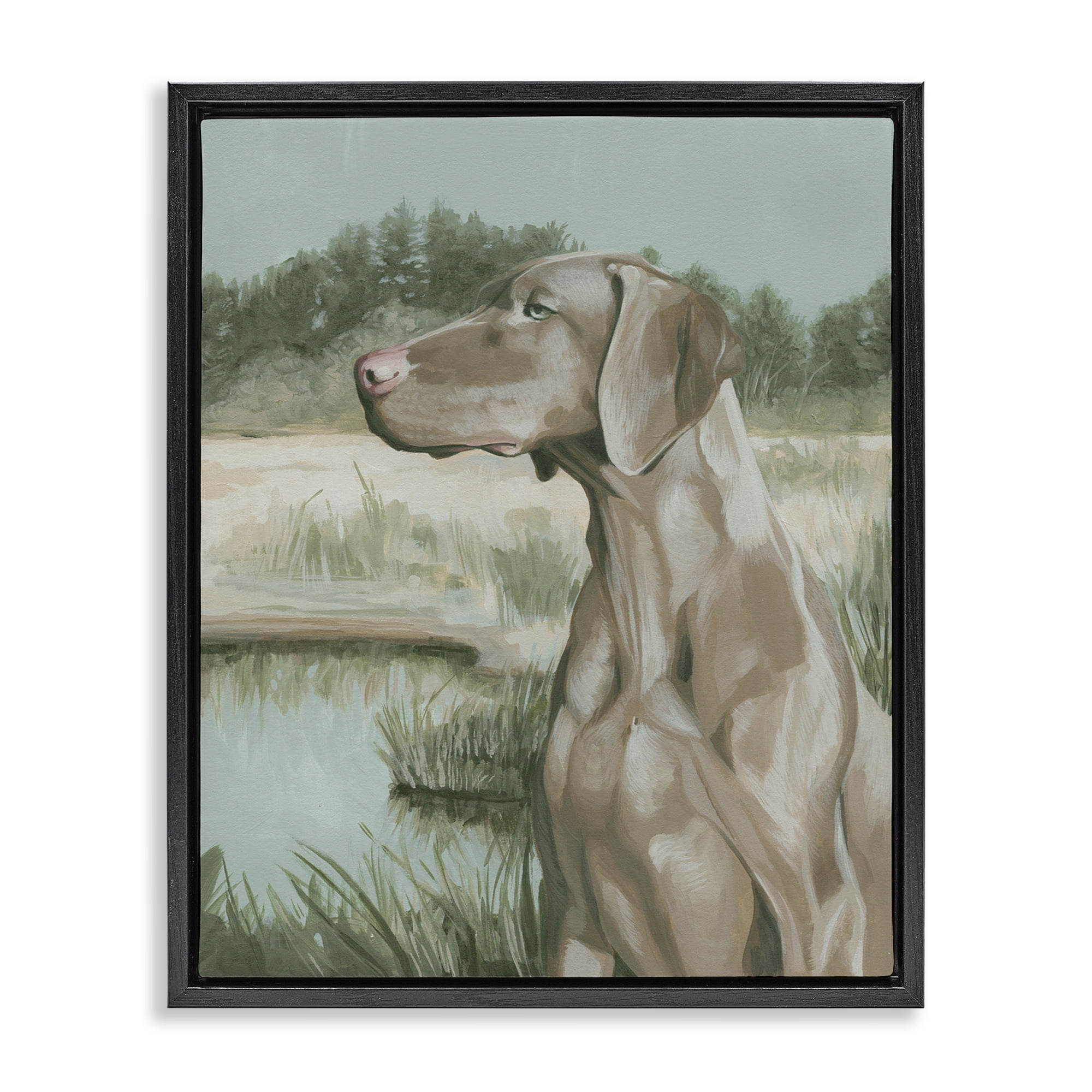 Stupell Industries Stoic Labrador Landscape Animals & Insects Painting Black Floater Framed Canvas Art Print Wall Art, 25 x 31