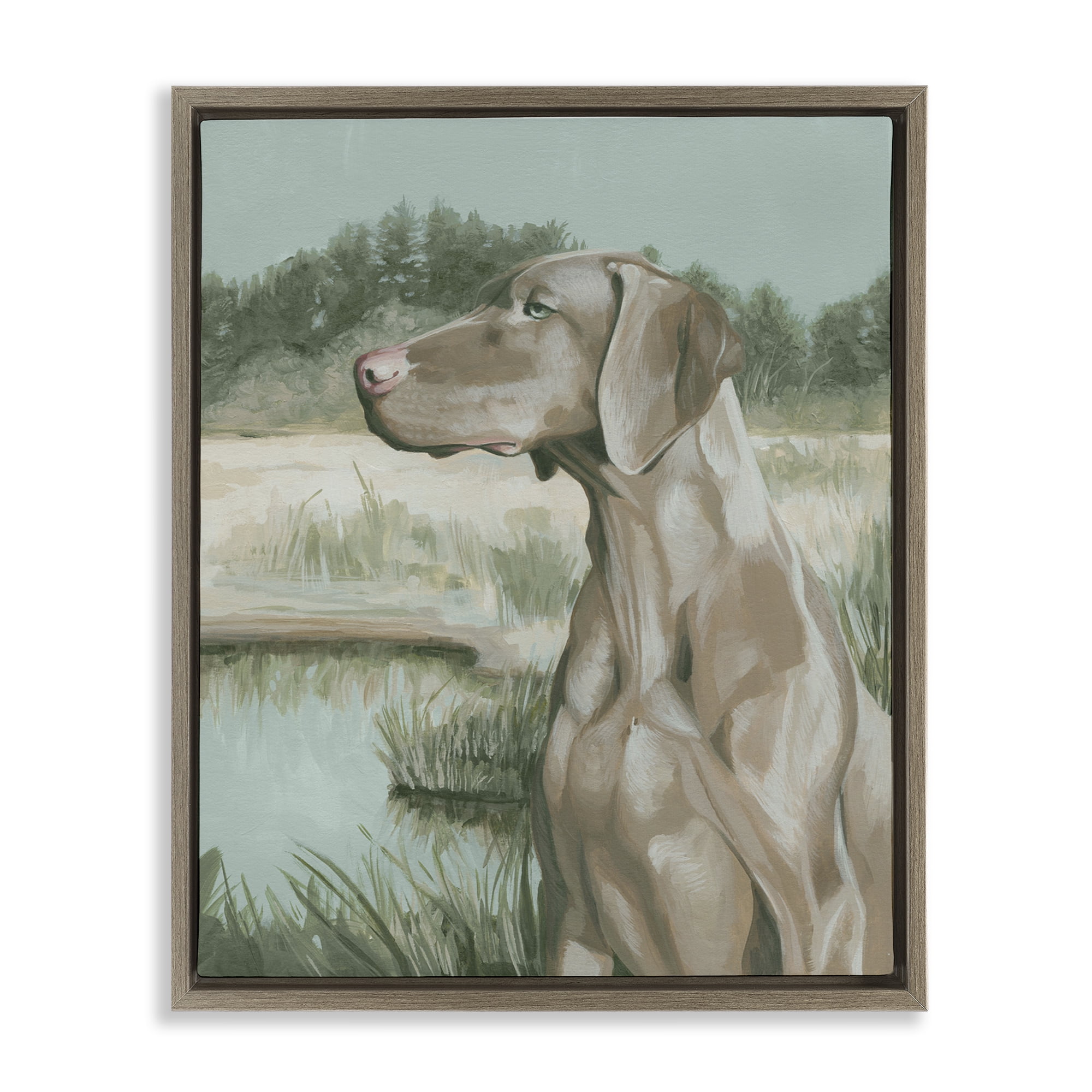 Stupell Industries Stoic Labrador Landscape Animals & Insects Painting Brown Floater Framed Canvas Art Print Wall Art, 25 x 31