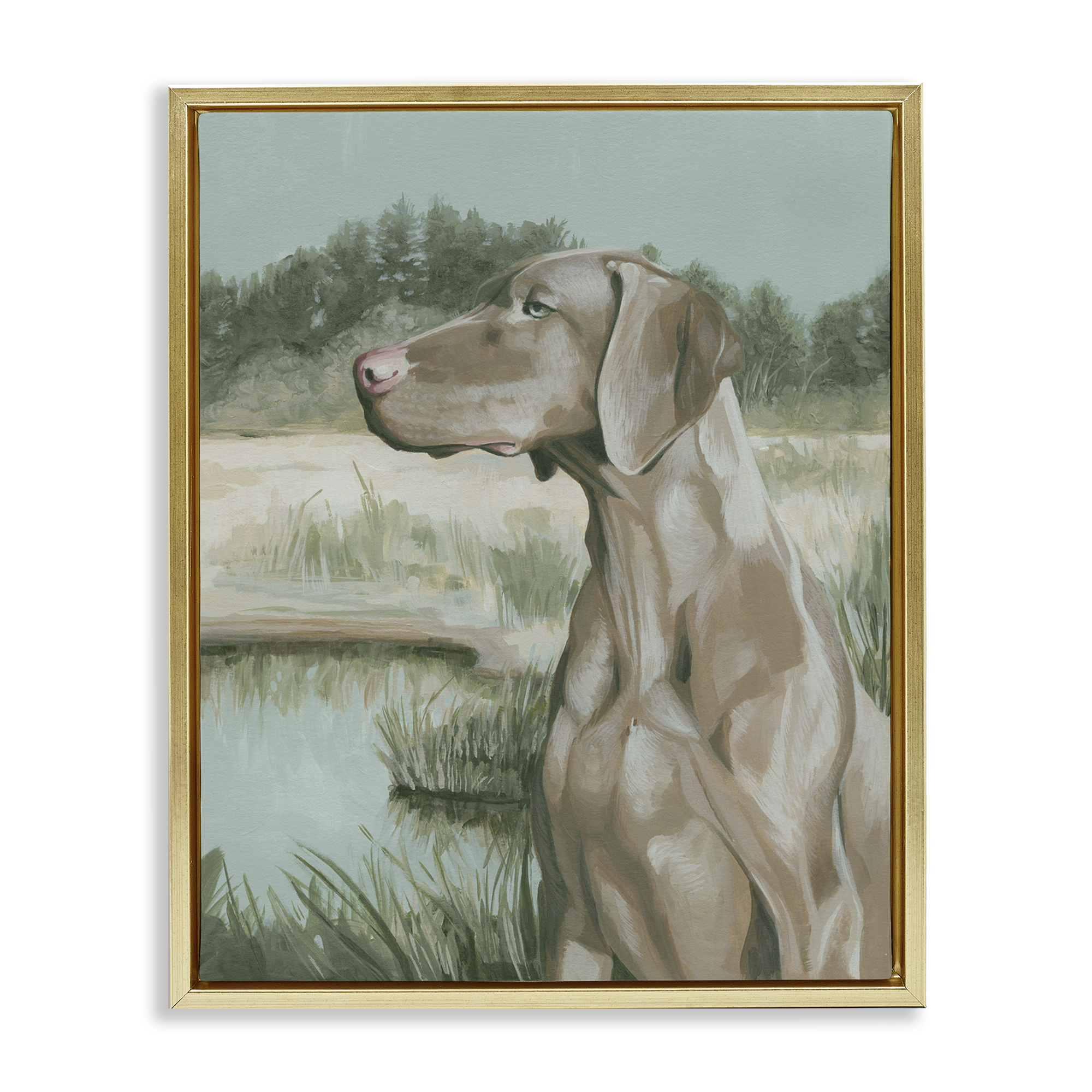 Stupell Industries Stoic Labrador Landscape Animals & Insects Painting Gold Floater Framed Canvas Art Print Wall Art, 25 x 31