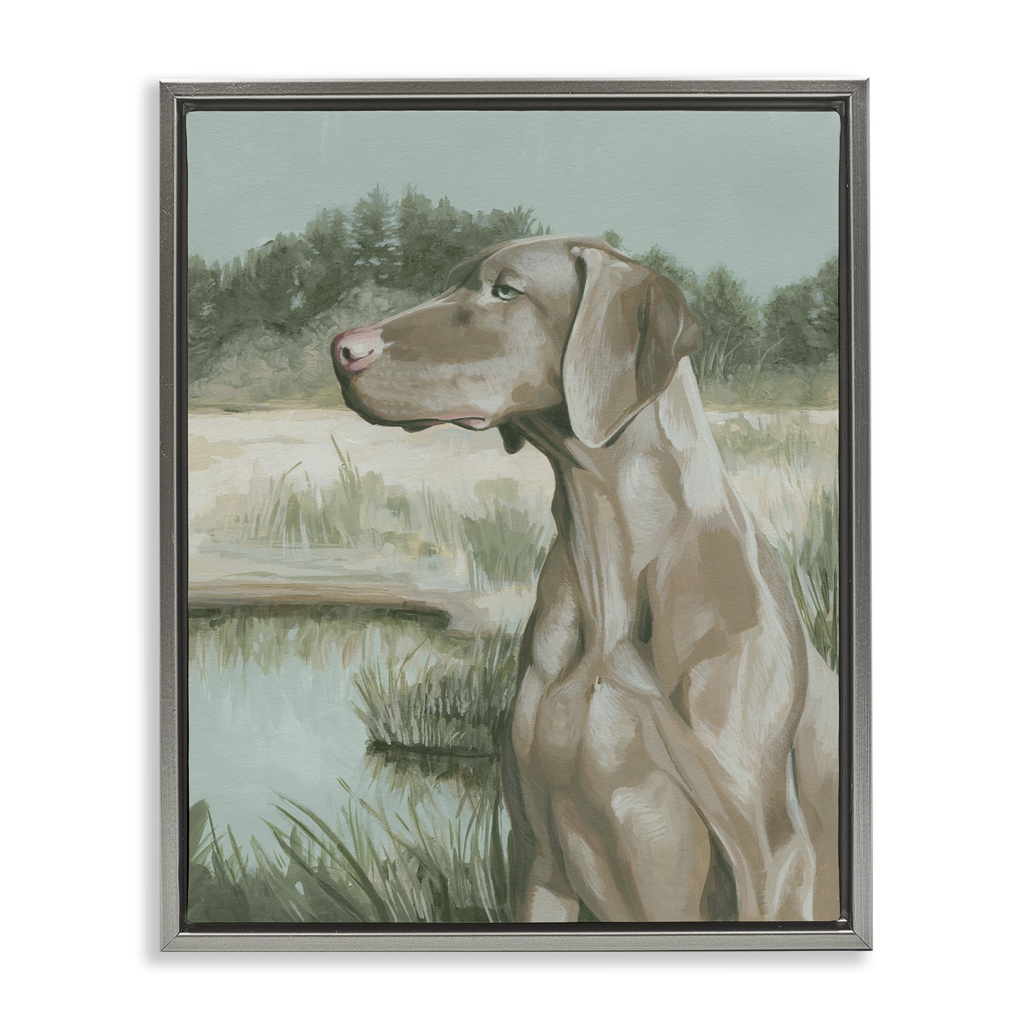 Stupell Industries Stoic Labrador Landscape Animals & Insects Painting Gray Floater Framed Canvas Art Print Wall Art, 25 x 31