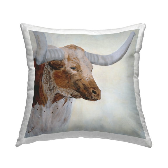 Stupell Industries Stoic Longhorn Cattle Portrait Printed Throw Pillow Design by Kathy Winkler