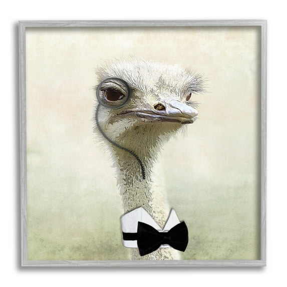 Stupell Industries Stoic Ostrich Bowtie & Monocle Animals & Insects Painting Gray Framed Art Print Wall Art