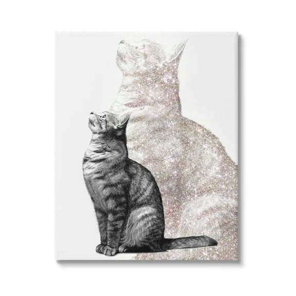 Stupell Industries Stoic Striped Cat Sitting Glam Sparkle Silhouette Graphic Art Gallery Wrapped Canvas Print Wall Art, Design by Ziwei Li