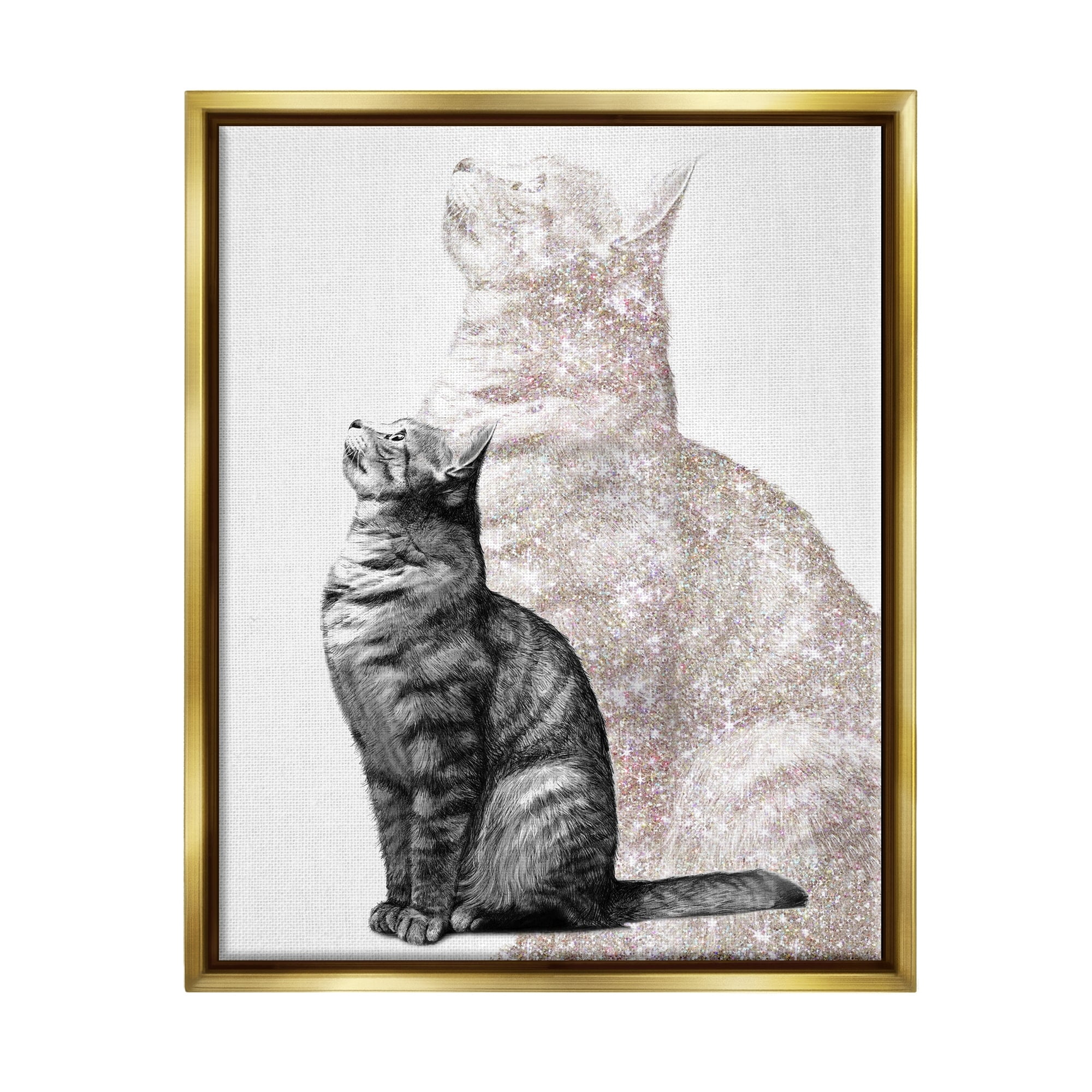 Stupell Industries Stoic Striped Cat Sitting Glam Sparkle Silhouette Graphic Art Metallic Gold Floating Framed Canvas Print Wall Art, Design by Ziwei Li