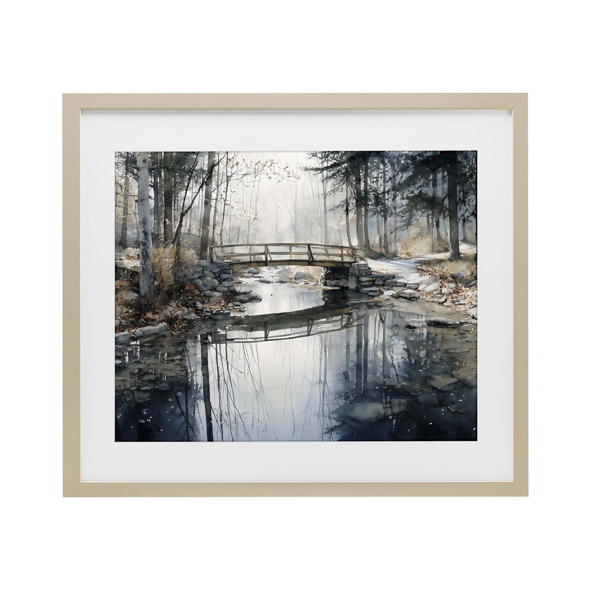 Stupell Industries Stone Bridge over Stream Birch Framed Print Under Glass, design by Franklyn Gregory