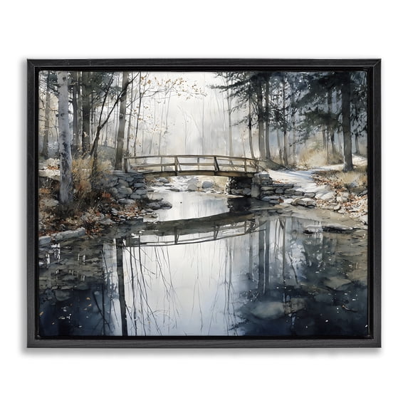 Stupell Industries Rustic Lodge Stone Bridge over Stream Black Floating Frame Canvas Art, 21 x 17, by Franklyn Gregory