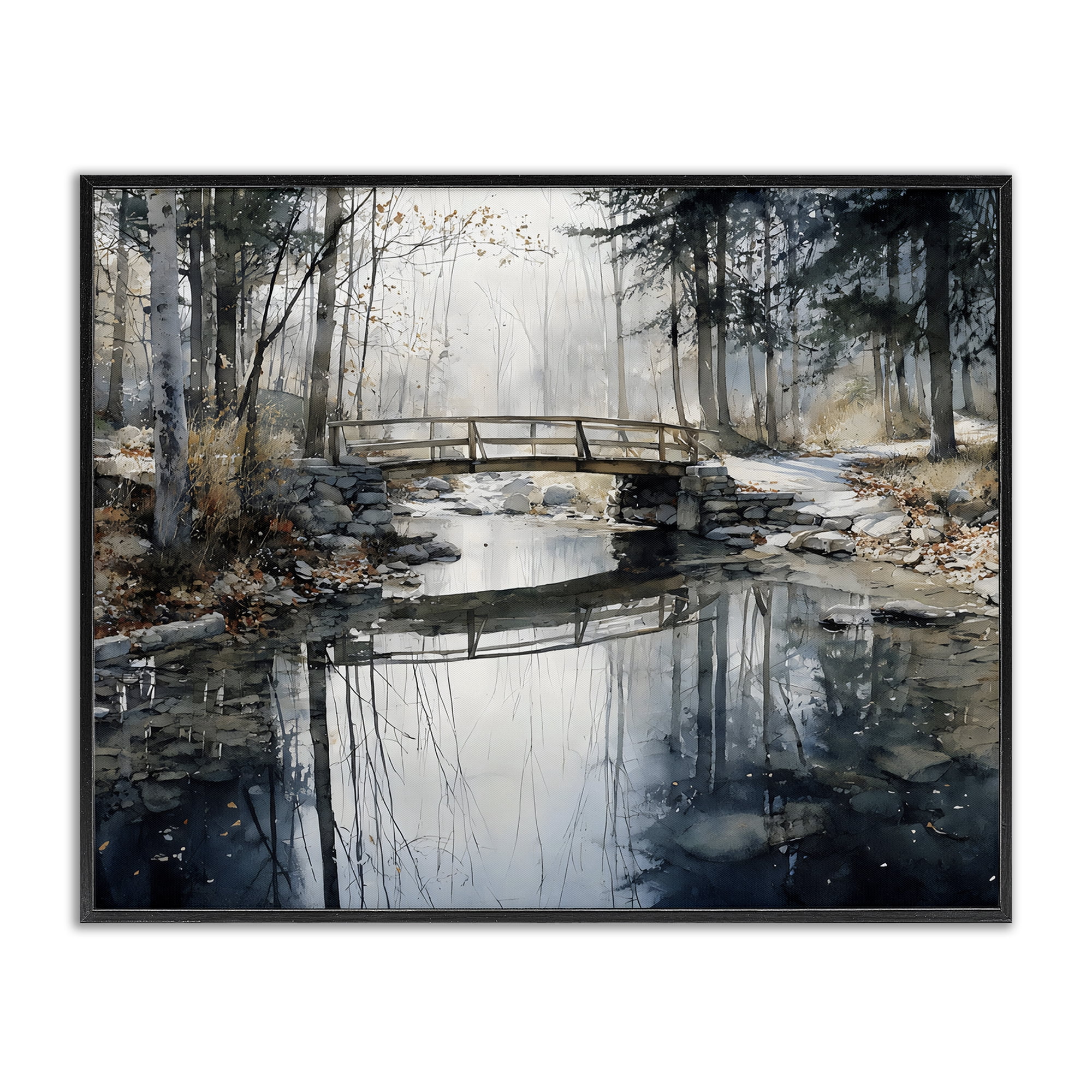 Stupell Industries Stone Bridge over Stream Black Framed Giclee Art, design by Franklyn Gregory