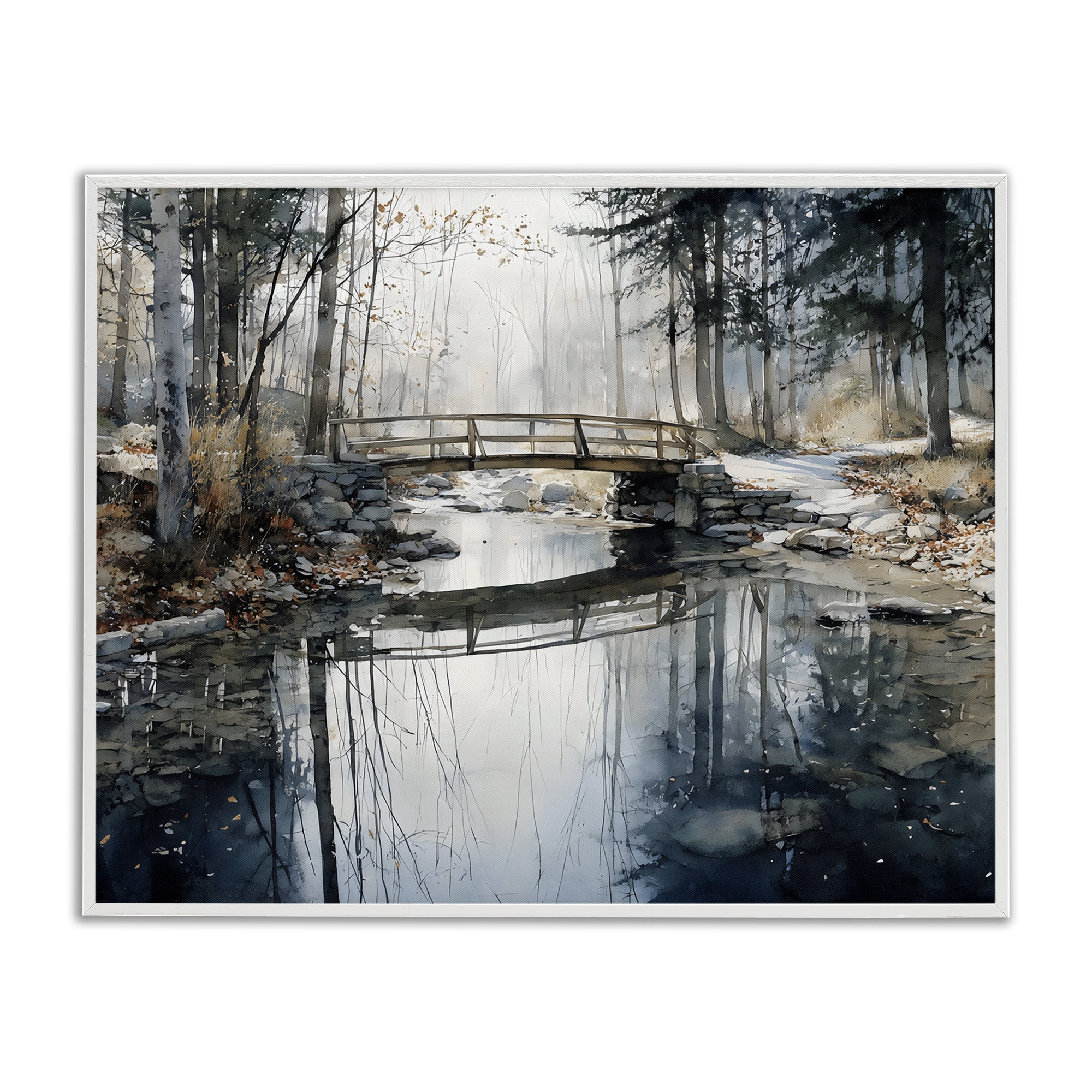 Stupell Industries Stone Bridge over Stream White Framed Giclee Art, design by Franklyn Gregory