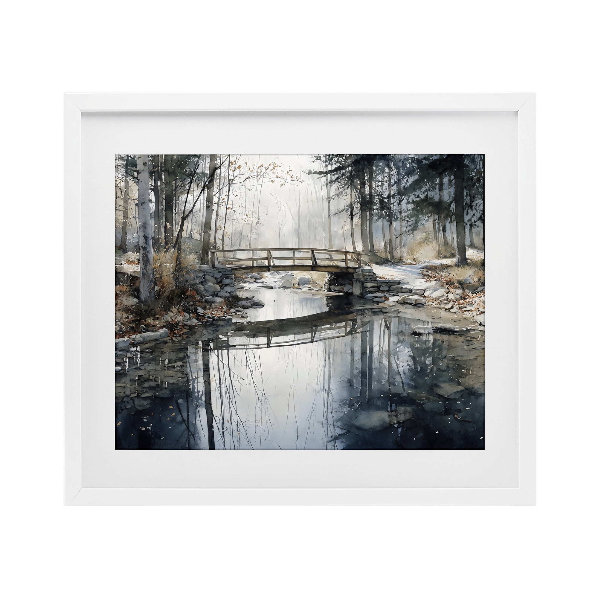 Stupell Industries Stone Bridge over Stream White Framed Print Under Glass, design by Franklyn Gregory