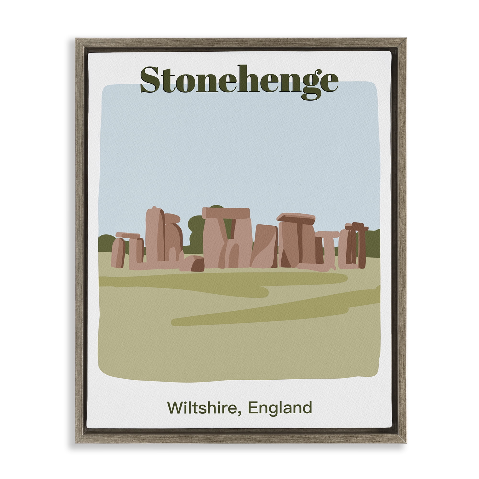 Stupell Industries Stonehenge Landmark Architecture Town & City Painting Brown Floater Framed Art Print Wall Art, 17 x 21
