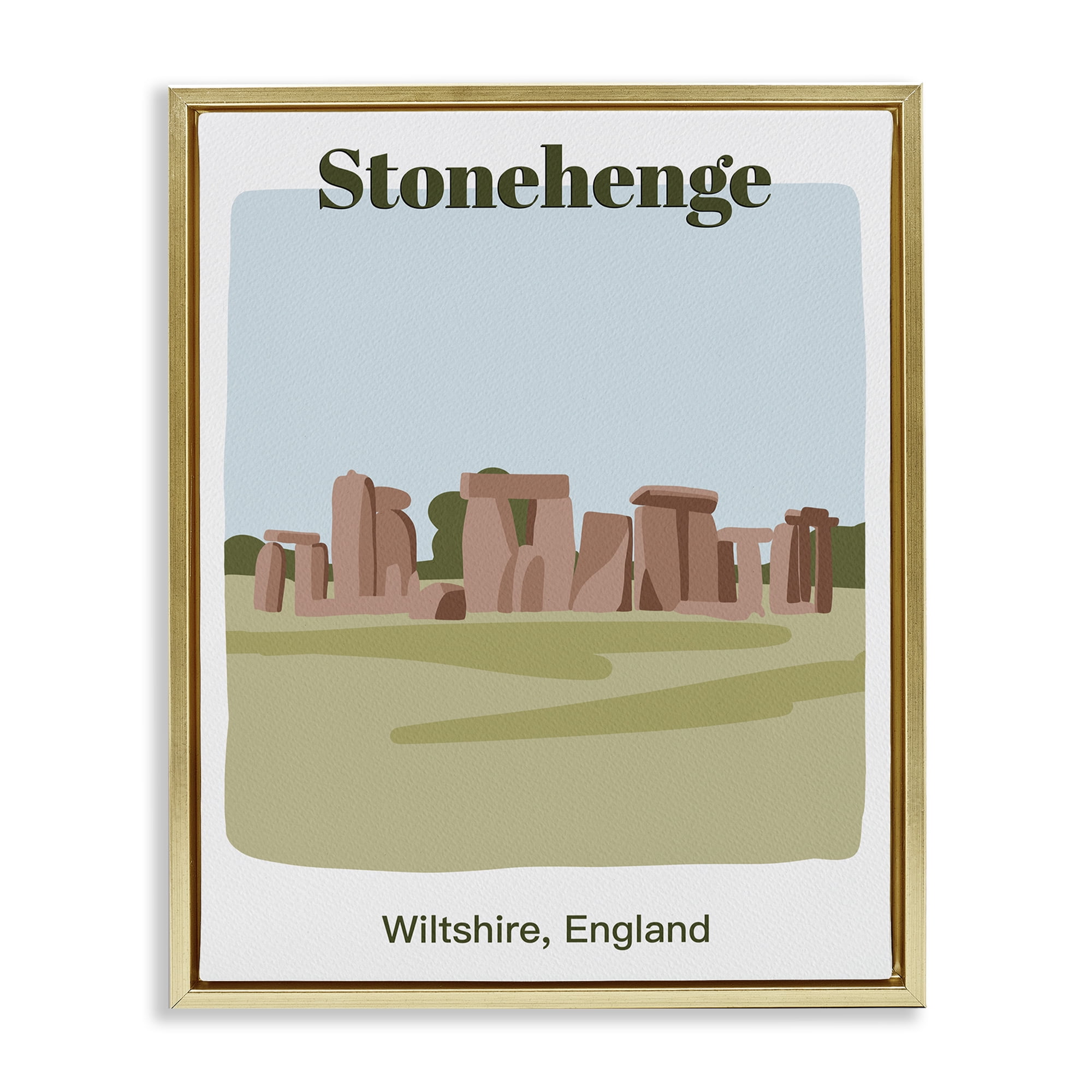 Stupell Industries Stonehenge Landmark Architecture Town & City Painting Gold Floater Framed Art Print Wall Art, 17 x 21