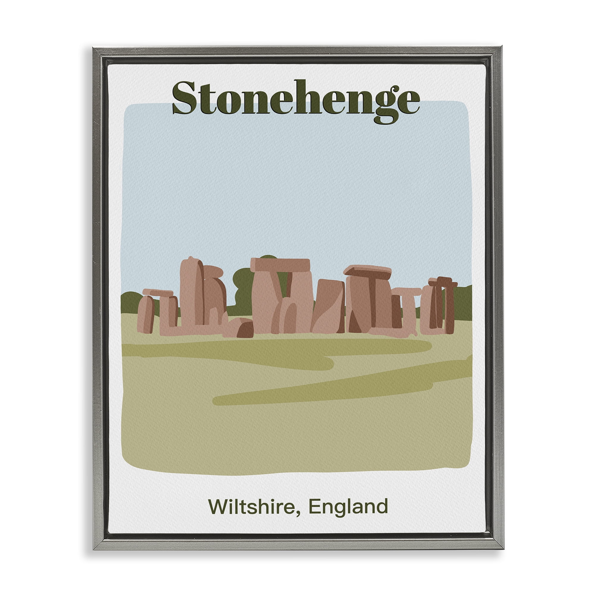 Stupell Industries Stonehenge Landmark Architecture Town & City Painting Gray Floater Framed Art Print Wall Art, 25 x 31