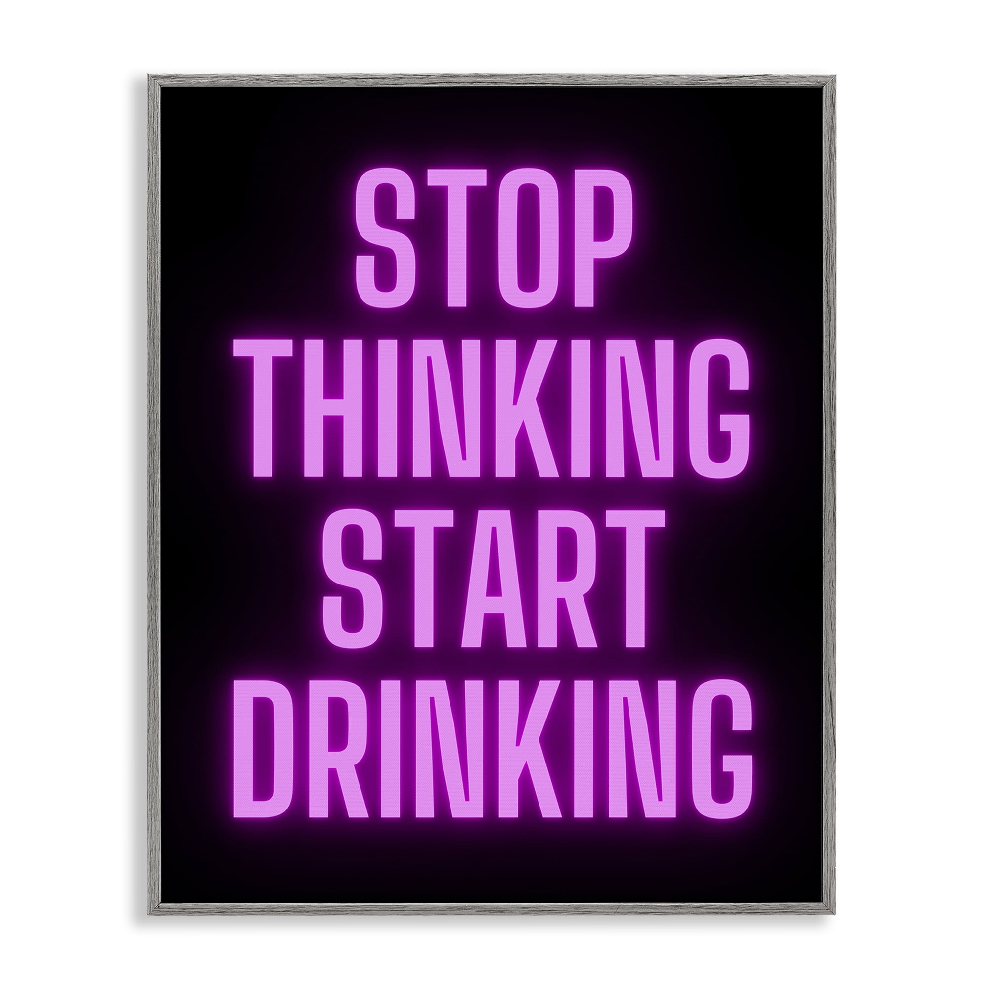Stupell Industries Stop Thinking Start Drinking Text & Numbers Painting Gray Framed Art Print Wall Art, 11 x 14
