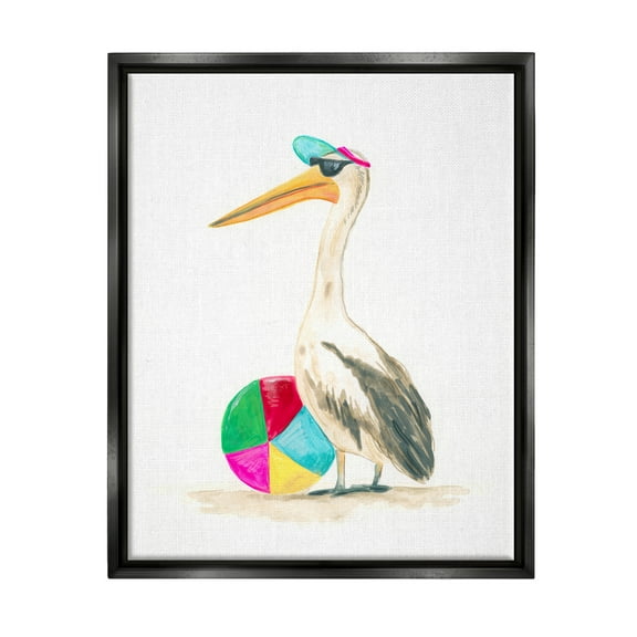 Stupell Industries Stork & Beach Ball Animals & Insects Painting Black Floater Framed Canvas Art Print Wall Art, 17 x 21