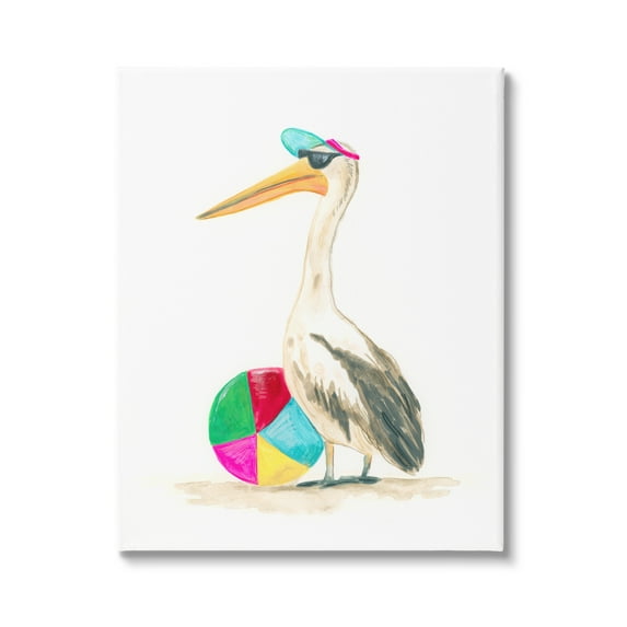 Stupell Industries Stork & Beach Ball Animals & Insects Painting Gallery Wrapped Canvas Art Print Wall Art, 16 x 20