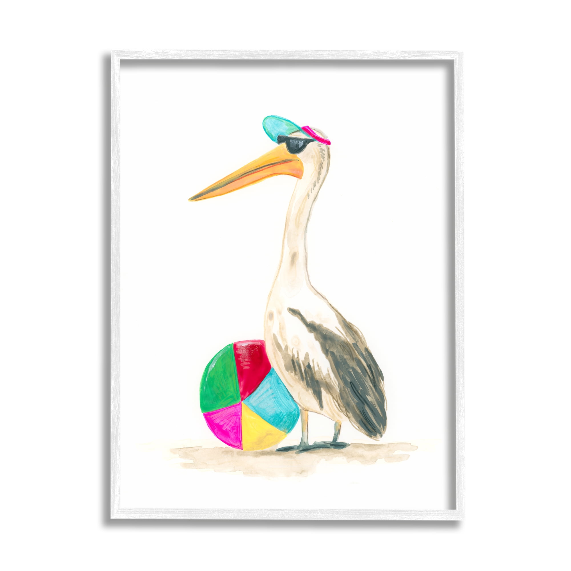 Stupell Industries Stork & Beach Ball Animals & Insects Painting White Framed Art Print Wall Art, 24 x 30