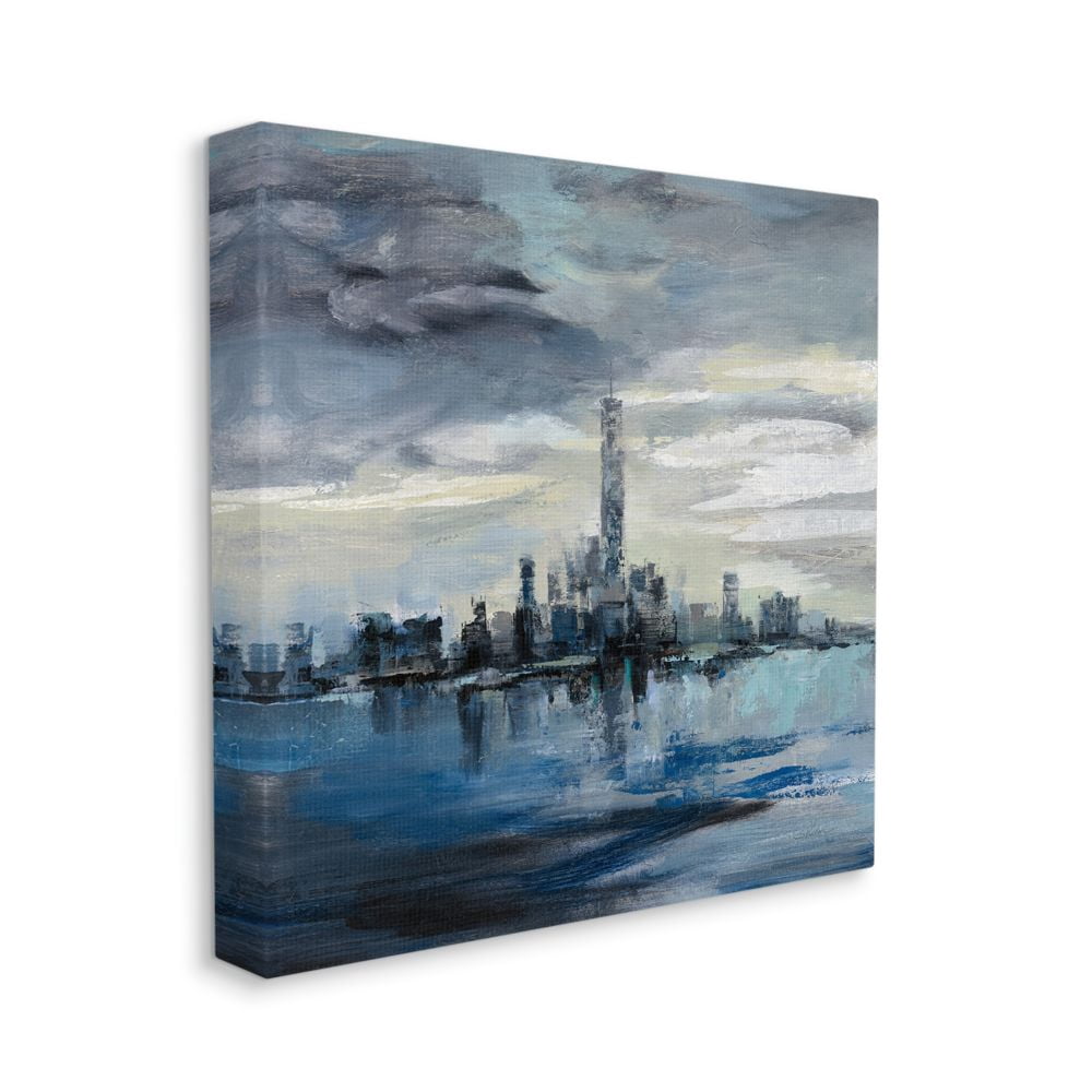 Stupell Industries Storm Cloud City Scape Building Skyline Blue Grey Painting Canvas Wall Art Design by Silvia Vassileva, 24" x 24"