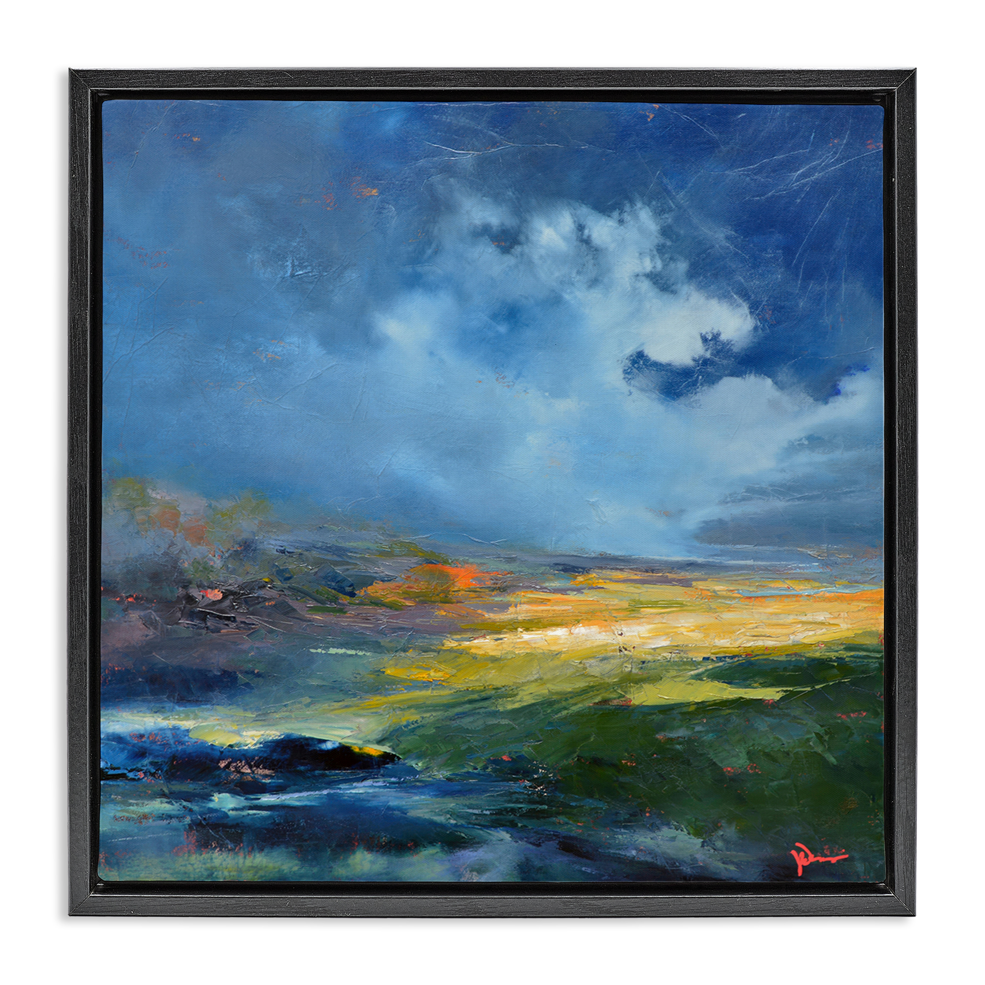 Stupell Industries Stormy Abstract Landscape Landscape & Nature Painting Black Floater Framed Canvas Art Print Wall Art, 18 x 18