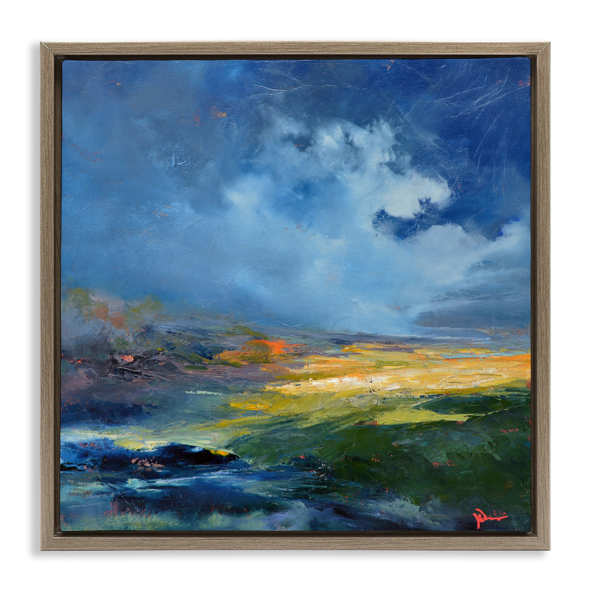 Stupell Industries Stormy Abstract Landscape Landscape & Nature Painting Brown Floater Framed Canvas Art Print Wall Art, 18 x 18